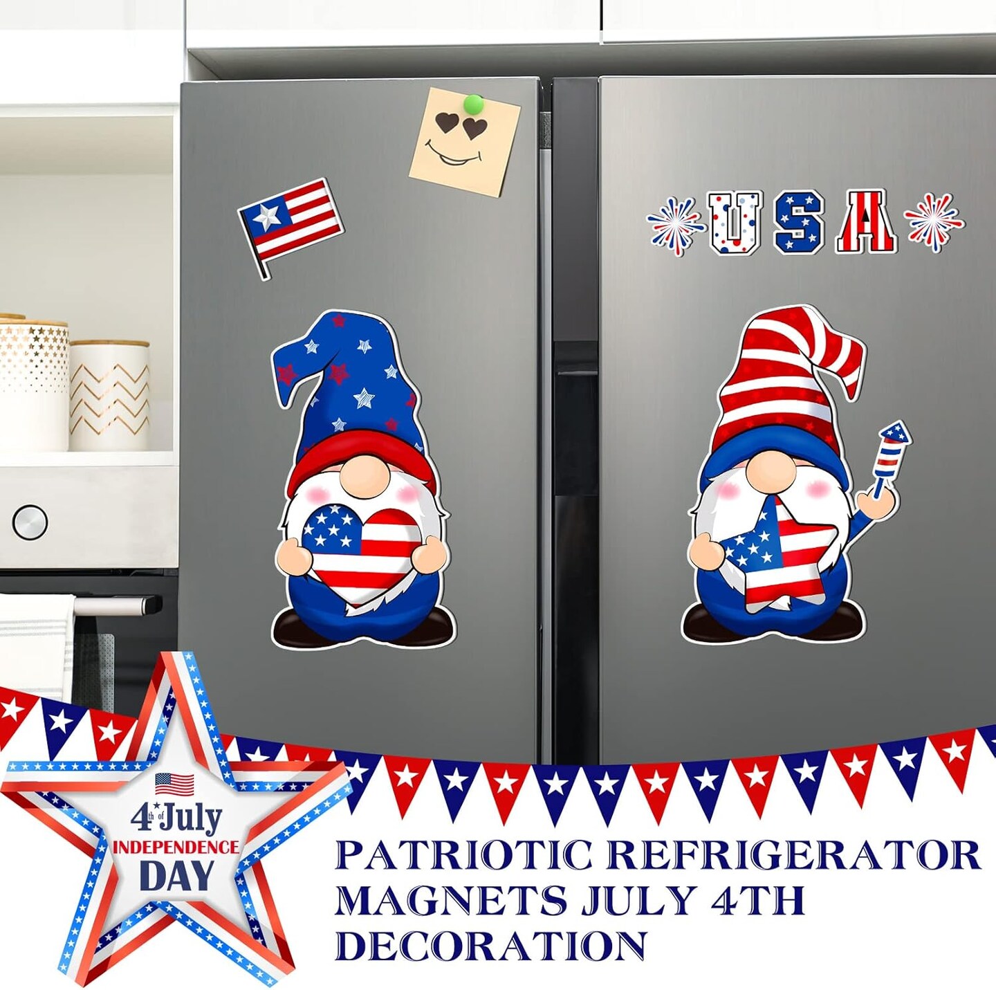 9 Pieces Gnome Magnets for Refrigerator Holiday Fridge Magnet Patriotic USA Flag Magnets Decoration for 4th of July Independence Day Memorial Day Kitchen, Metal Door, Mailbox, Car Decor