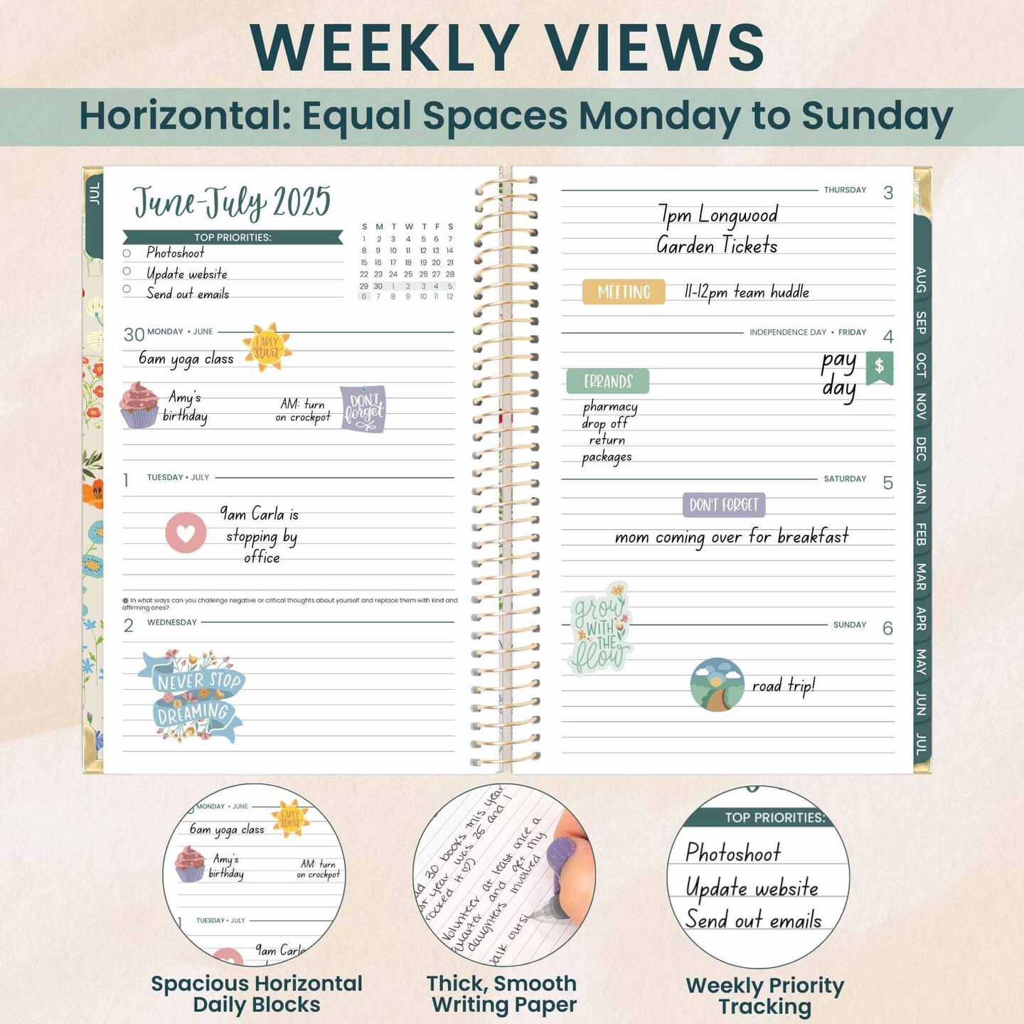 bloom daily planners 2025-26 Academic Planner, Hard Cover, 5.5&#x22; x 8.25&#x22;, Garden Party, Beige