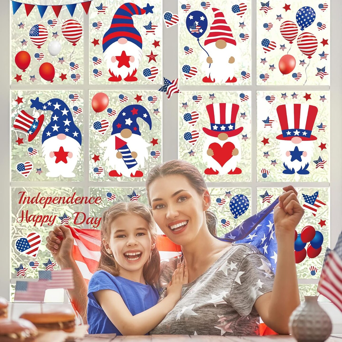 114 Pieces 4th of July Wall Sticker Independence Day Gnomes Patriotic American Flag Red White Blue Wall Decals Window Stickers for Memorial Day Independence Day Patriotic Party Favors Supplies Decor