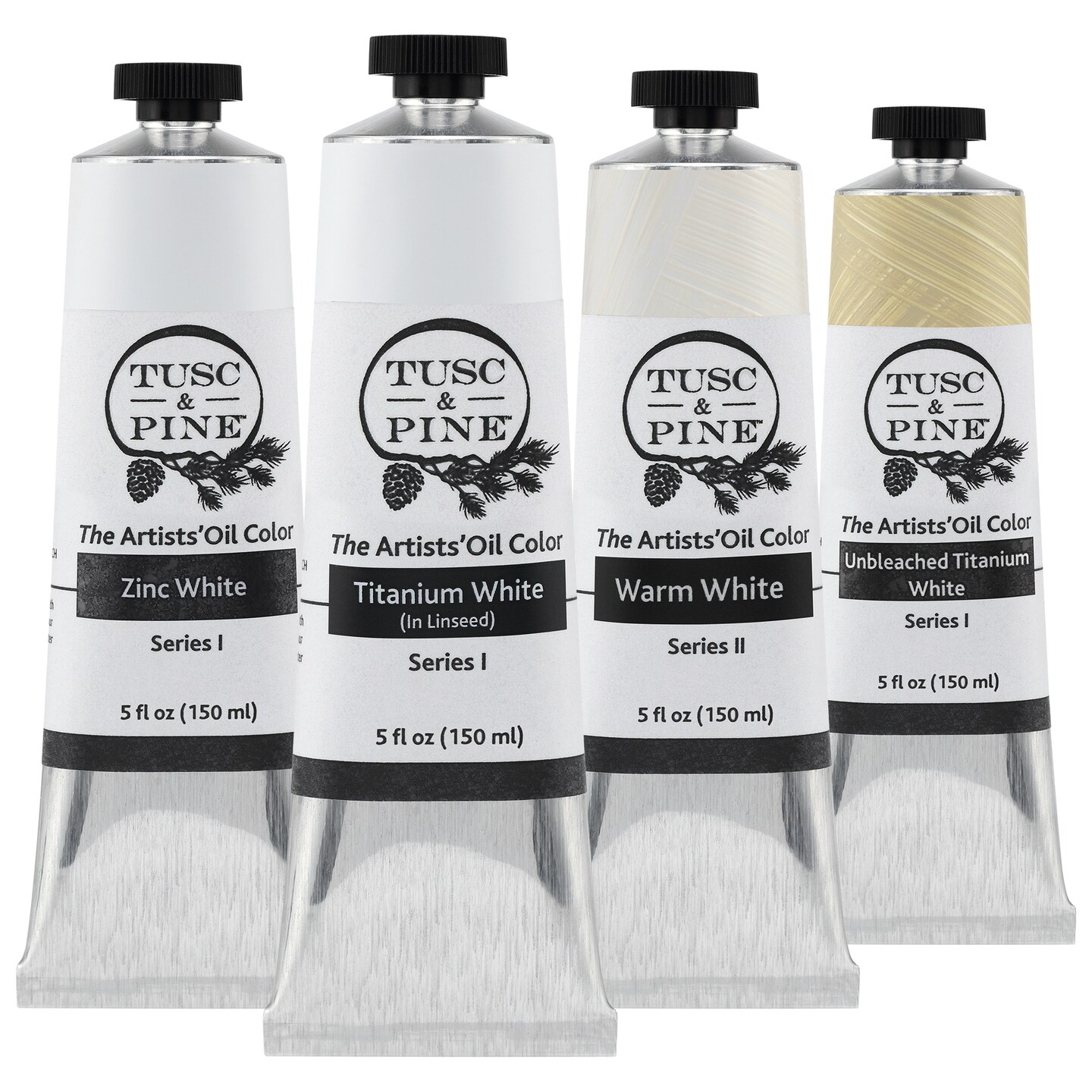 Tusc &#x26; Pine Artist Oil Paint - Set of 4, 150 ml, Modern White Colors, 600 ml of Non-Yellowing, Creamy Consistency, Max Pigment Load, Small Batch Oil Paints Made in the USA for Professional Artists
