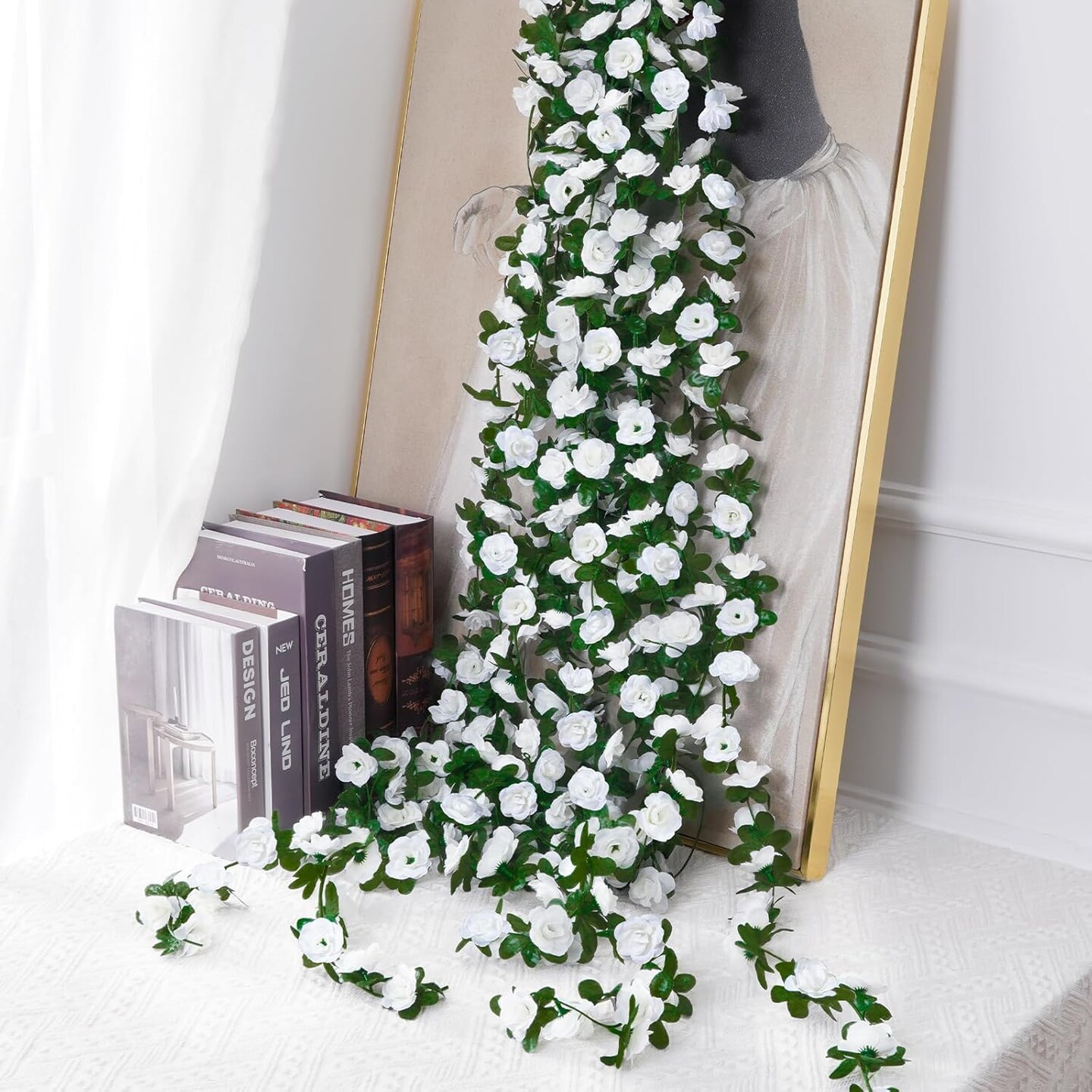 2Pcs 16.4Ft Flower Garland Artificial Spring Rose Vines