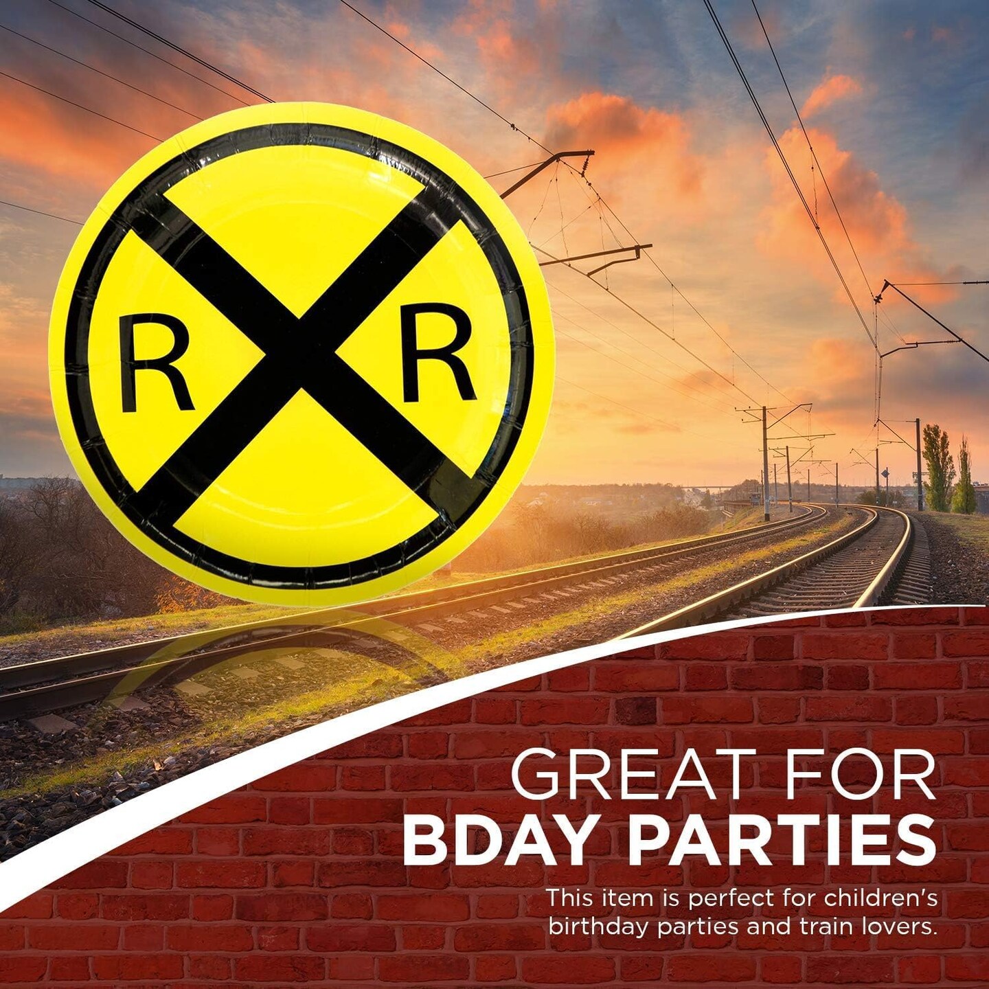 Railroad Paper Party Plates (24 pack) 7 inch Round Dessert Plates Great for Serving Cake at Train Themed Events, Kid&#x27;s Birthday Party, Train Collectors