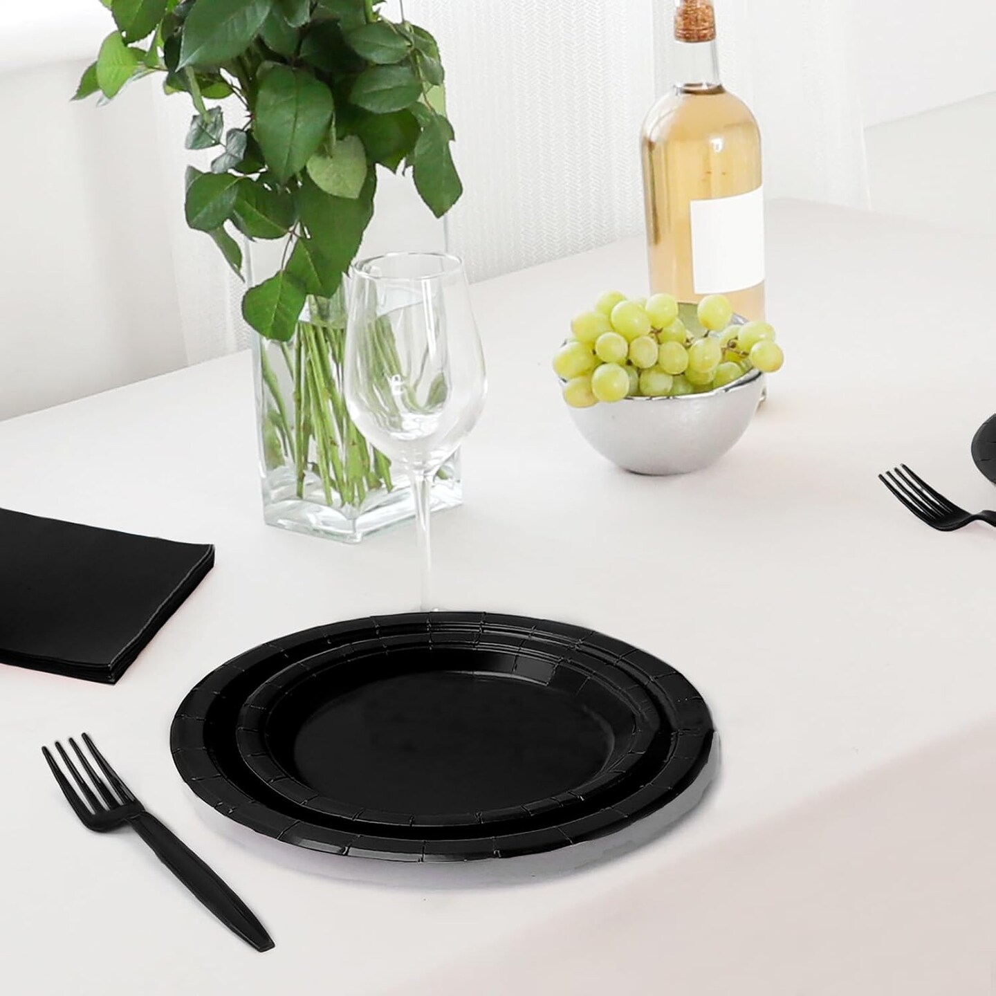 96 Pcs Party Plates, Black Paper Plates and Napkins, Disposable Tableware Set, Party Supplies