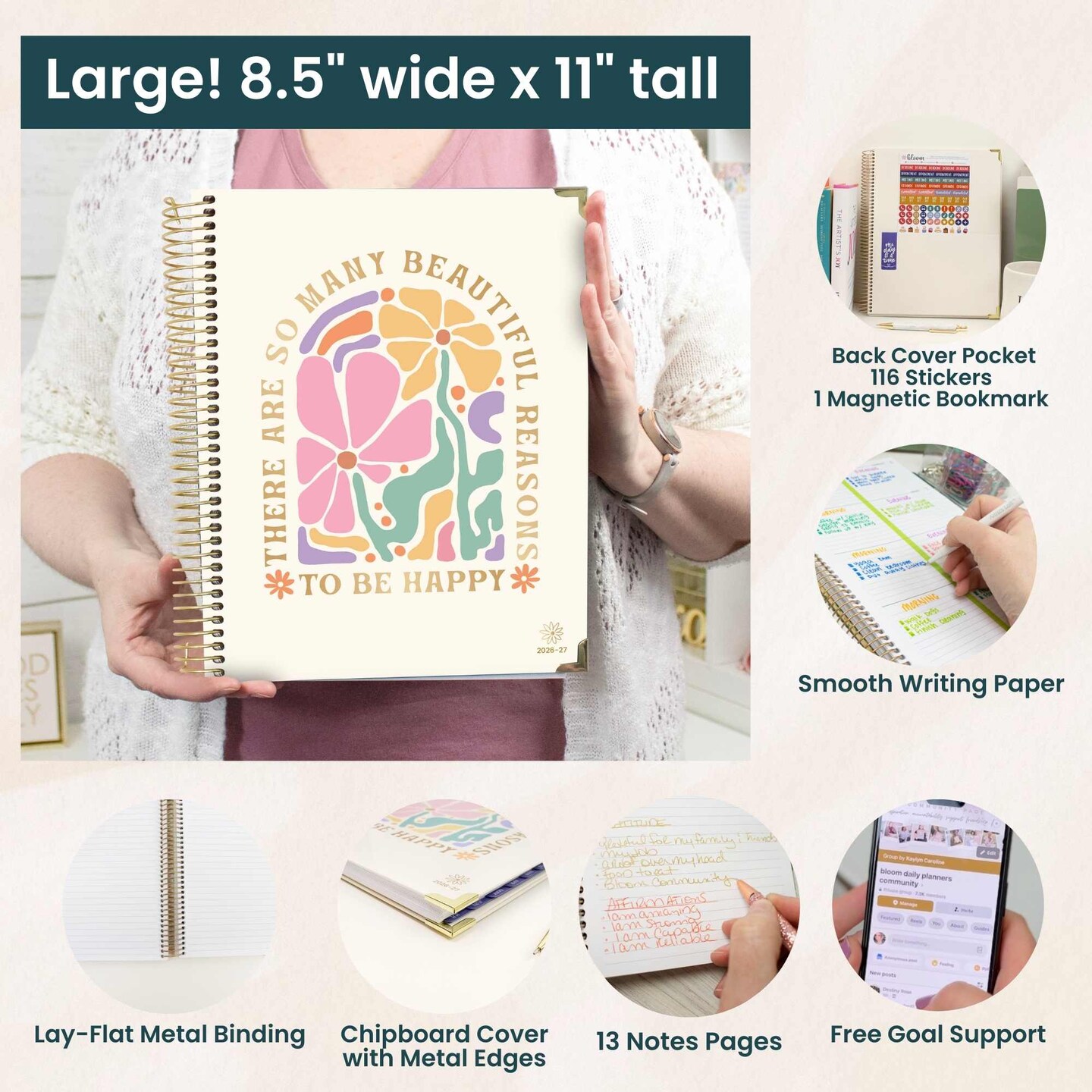 2026–27 Academic Hard Cover Planner, 8.5" x 11" - So Many Reasons to Be Happy