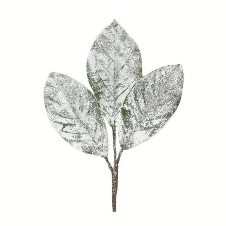 Snowy Magnolia Leaf Pick | 15&#x22; Frosted Artificial Stem for Holiday Decor-XX7890