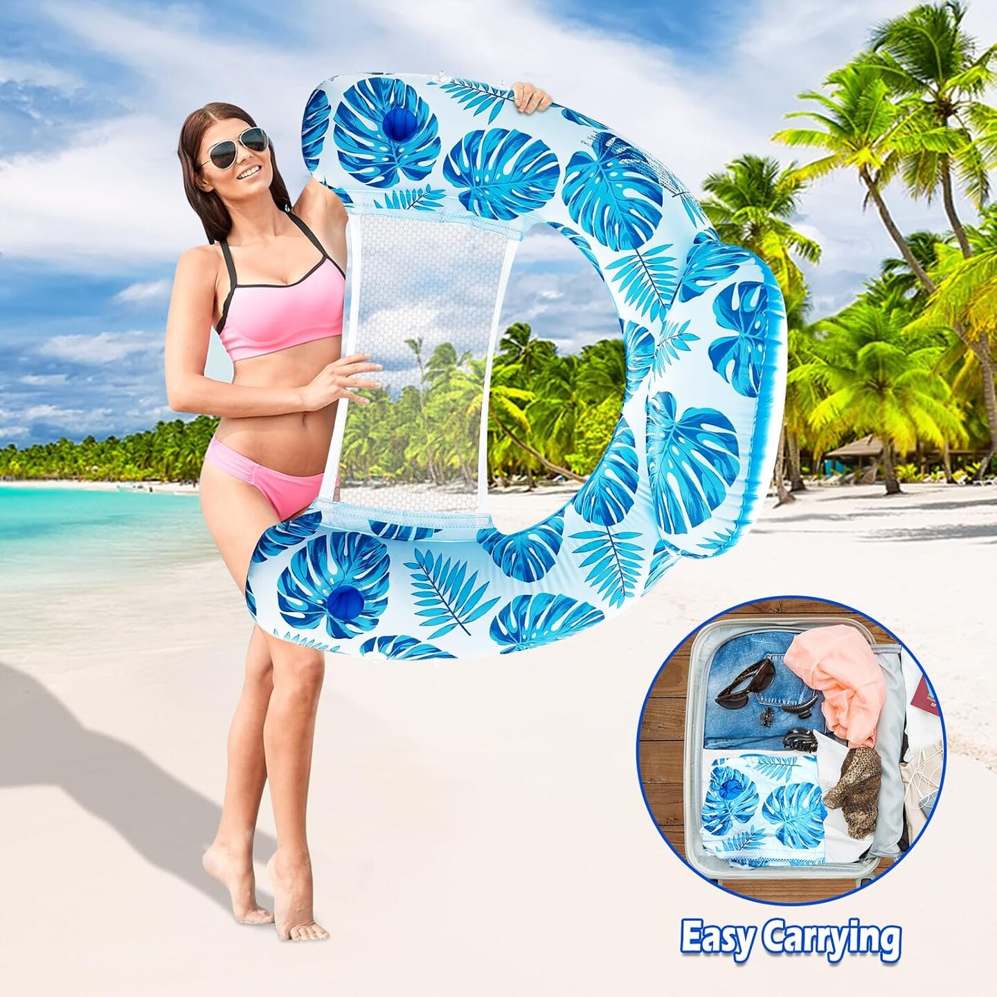 Pool Float with Canopy, Inflatable Pool Floats for Adult with 2 Cup Holders - XL Pool Lounger Chairs with Detachable Shade Mesh Seat &#x26; Headrest for Hawaiian Pool Party Beach Summer Water Fun