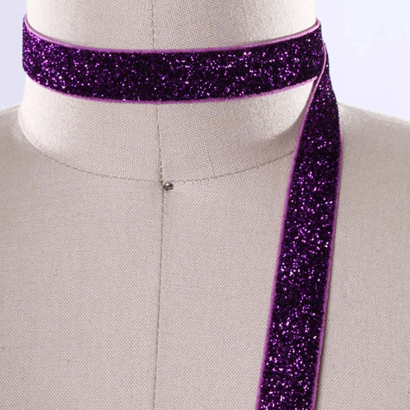 2 Yards Deep Purple Plum Colored Glitter Elastic Trim 5/8&#x22;
