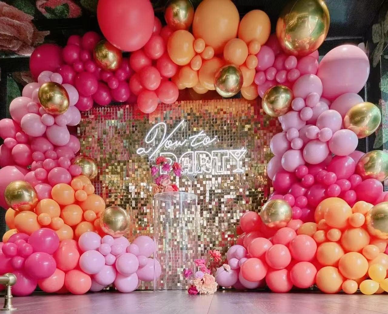 Pink and Orange Balloon Garland Arch Kit, 158pcs Pink Orange and Chrome Metallic Gold Balloons for Birthday Baby Shower Tropical Party Supplies Summer Party Decorations (Hot Pink)