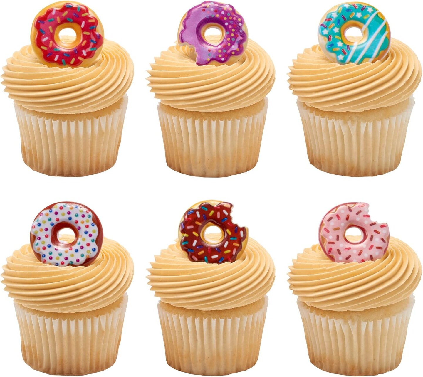 Donut Cupcake Rings, Cake Toppers, Multicolored Food Safe Decorations For Parties– 24 Pack