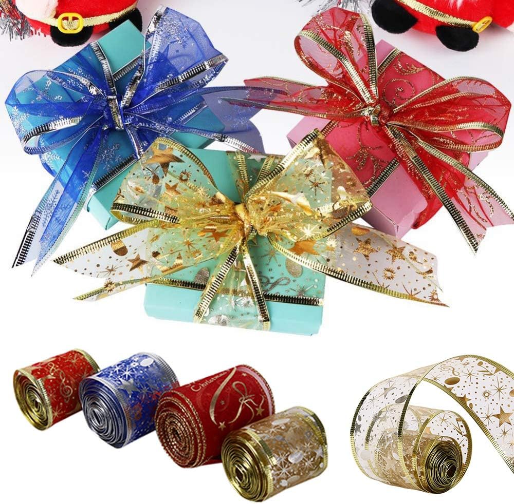 Ribbon Stars Wired Sheer Glitter Ribbon, 2-Inch by 100-Yard Spool, Perfect for Christmas Decoration