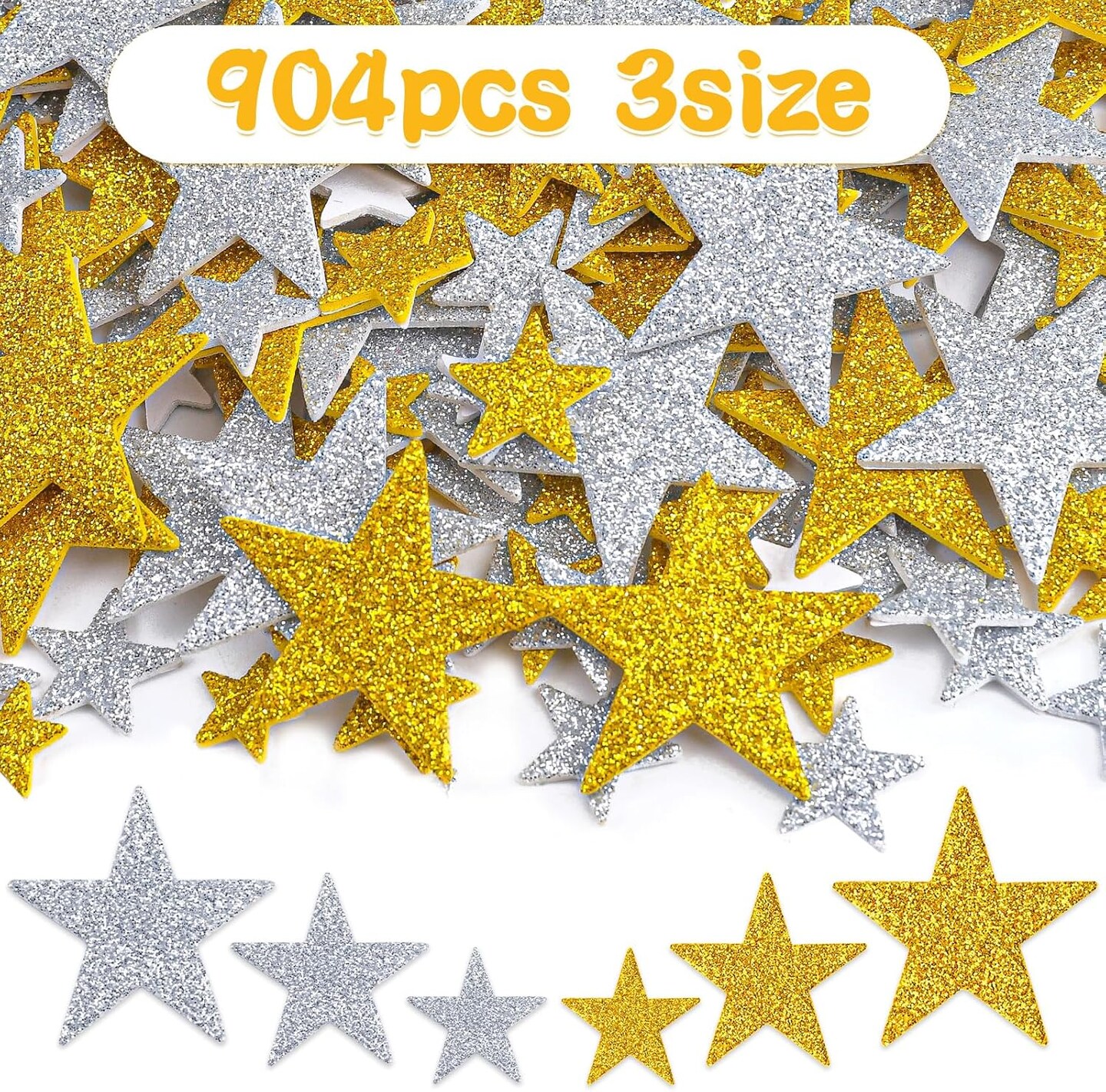 904pcs Star Stickers, Gold and Silver Glitter Foam Self Adhesive Star Stickers, Used for Kid Scrapbook and Posters Crafts and Home Decorations