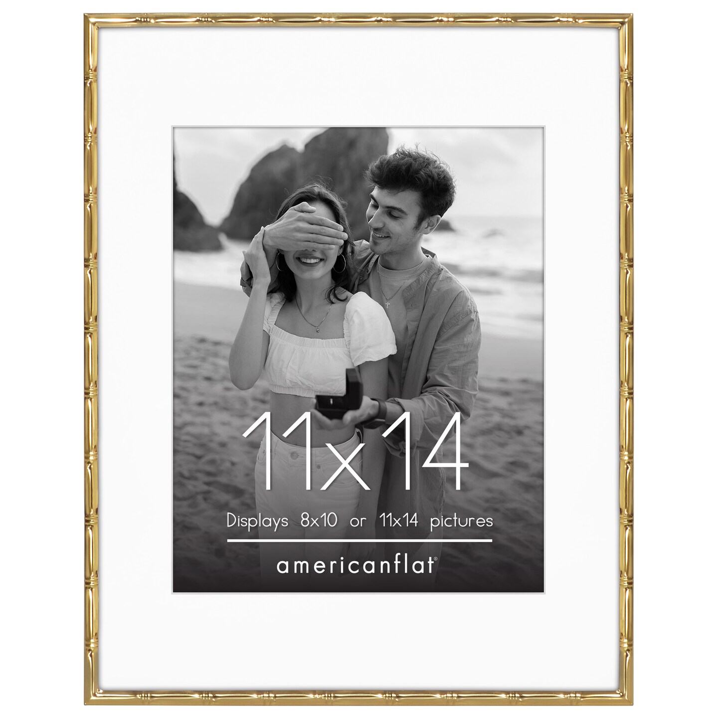 Americanflat Picture Frame with Bamboo-Style Molding - Bamboo Frame with Shatter-Resistant Glass and Mat - Elegant Gallery Style Frames for Tabletop or Wall Display