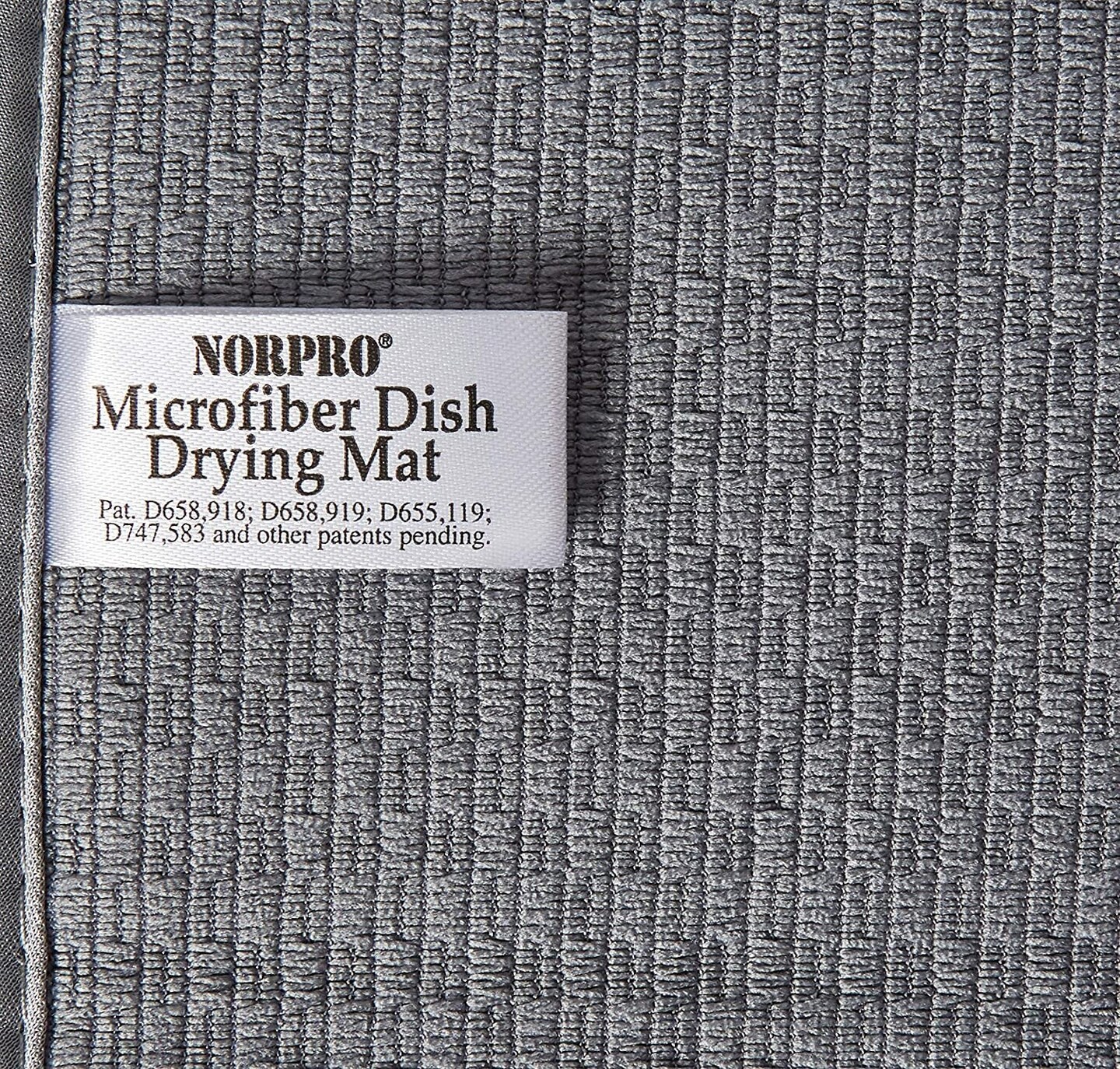 Norpro 16&#x22; x 18&#x22; Washable Microfiber Dish Drainer Glass Drying Mat Pad - Grey Trellis Pattern