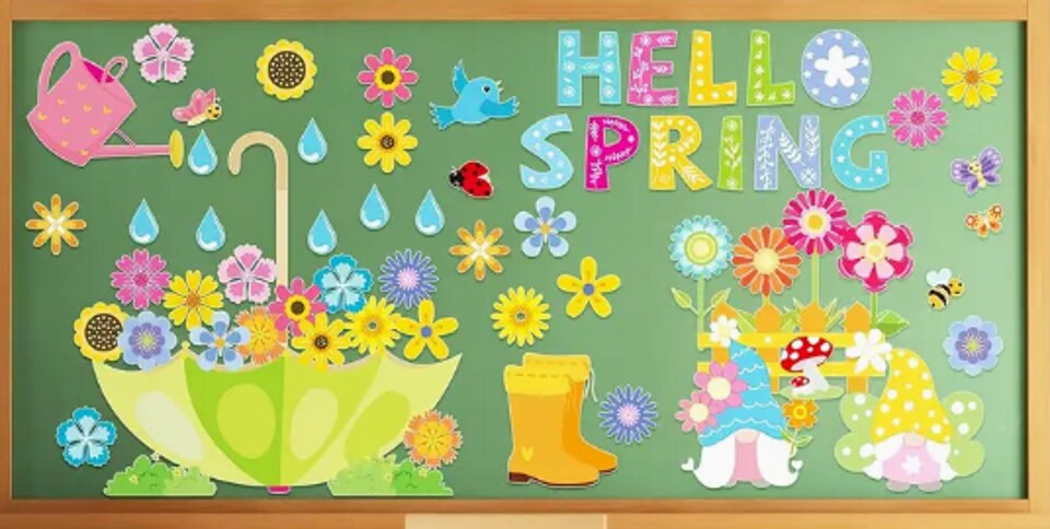 Hello Spring Bulletin Board Decorations Set – 68PCS Classroom Wall Decor Kit for Teachers, Spring Theme Cutouts for School, Preschool & Daycare Display