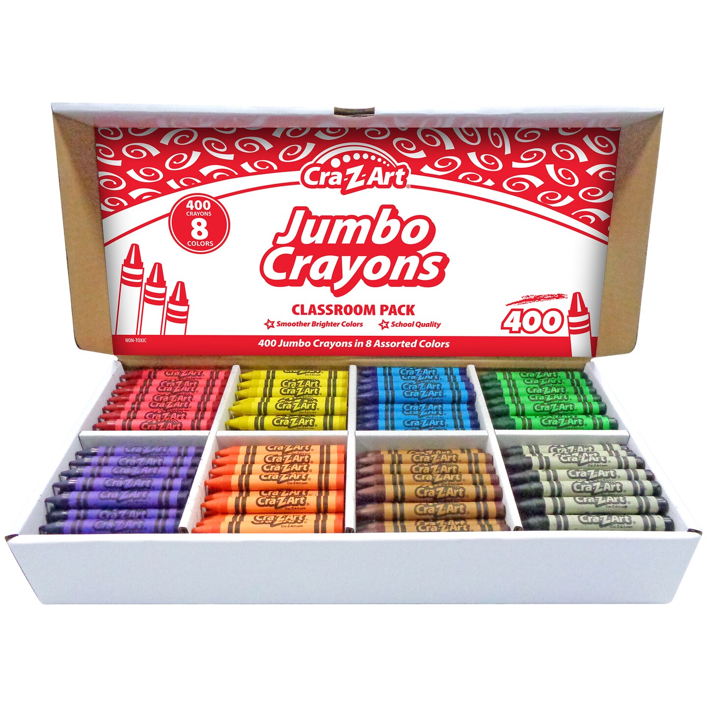 Cra-Z-Art: Classroom Pack: Jumbo Crayons - 400 Pieces - 8 Assorted Bright Colors, Bulk Set, Non-Toxic, Teachers School Art Supplies, Back to School