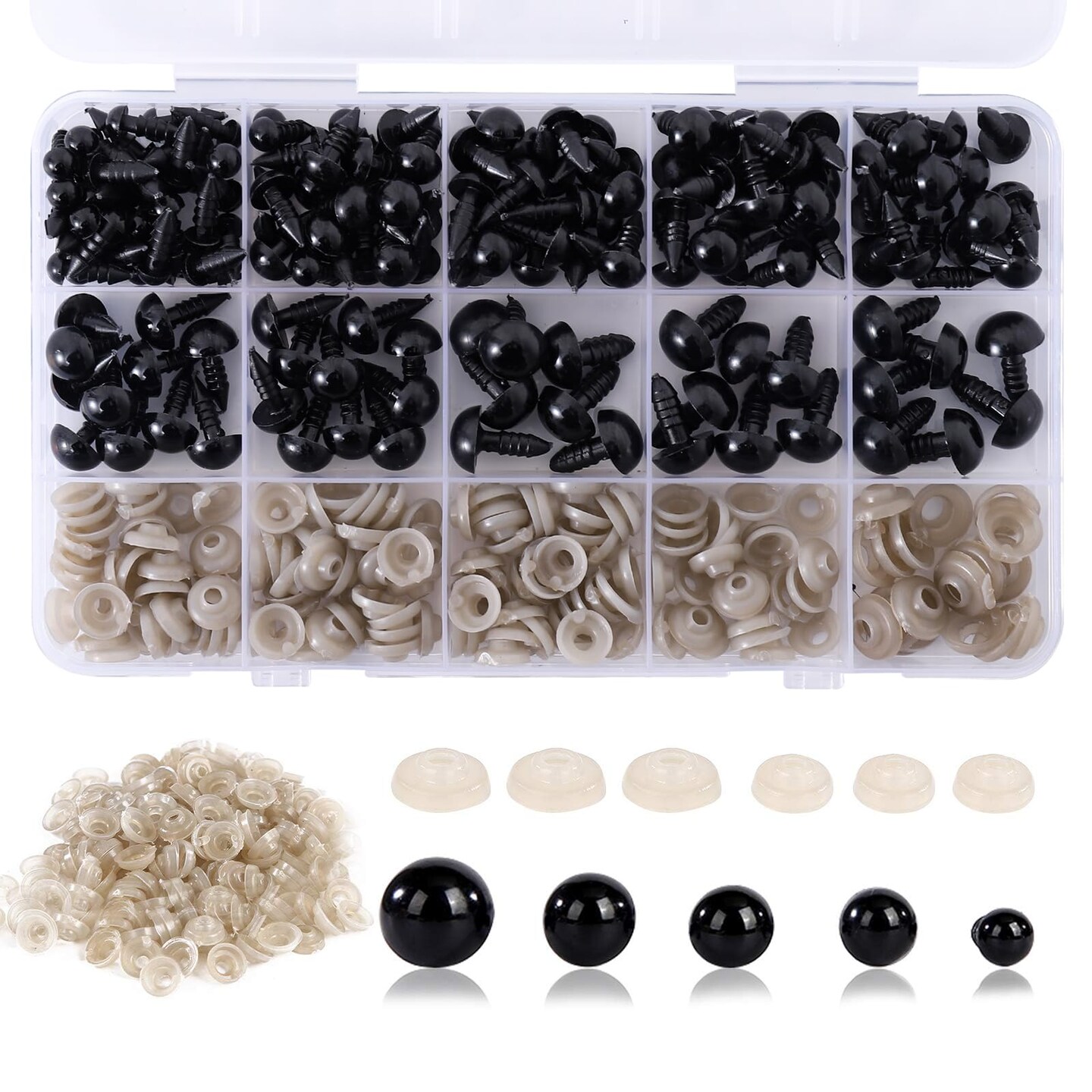 Safety Eyes 150Pcs 6-12 mm Plastic Safety Eyes with Washers Craft Eyes for Amigurumi Stuffed Animal Crochet Projects Teddy Bear Puppet Toys DIY Crafts Making Halloween Decorations