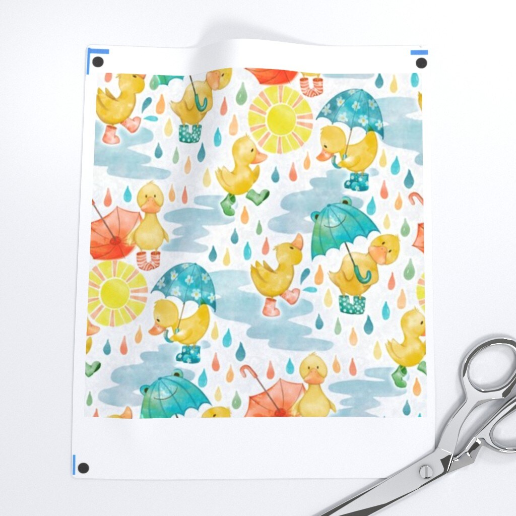 Baby Duck Rainy Days Muddy Puddles Welly Boots Puddle Jumping Blue Yellow Custom Printed Fabric by Spoonflower Various Fabrics by the Yard or Fat Quarter