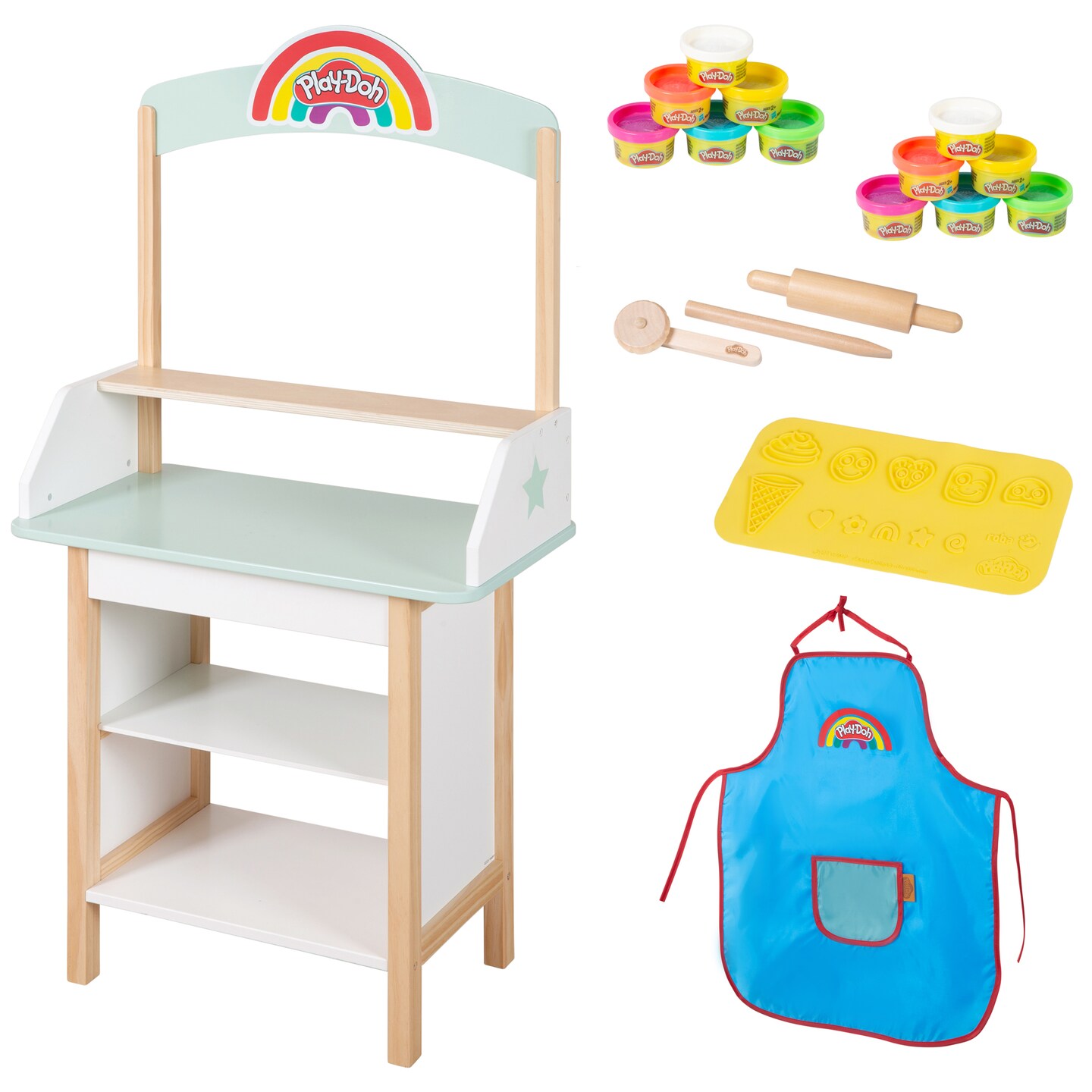 Play-Doh: Ice Cream Stand - Wooden 41.3 x 20.5" Sweet Treats Play Center, (12) 1oz Play-Doh Containers, 3pc Wooden Tools, 3D Silicone Mat, Kids Age 3+