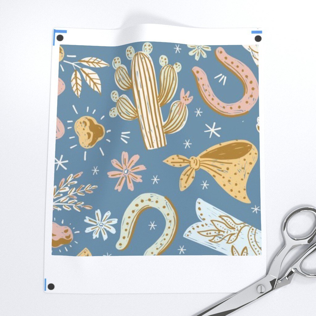 Blue Cowboy Pastel Rustic Country Western Style Down Home Cowgirl Custom Printed Fabric by Spoonflower Various Fabrics by the Yard or Fat Quarter
