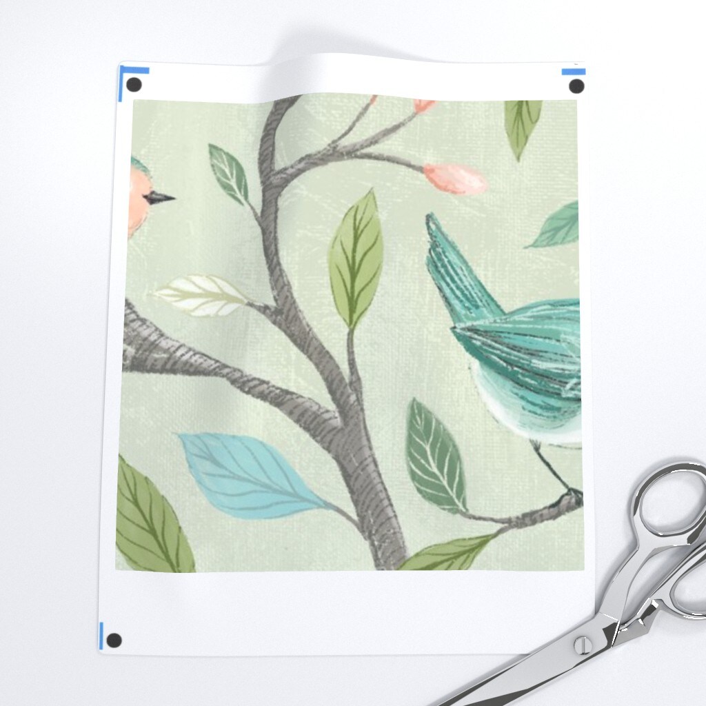 Cottagecore Chinoiserie Nature Birds Botanical Trees Branches Flowers Leaves Blue Bird Floral Faux Texture Brush Strokes Farmhouse Spring Custom Printed Fabric by Spoonflower Various Fabrics by the Yard or Fat Quarter