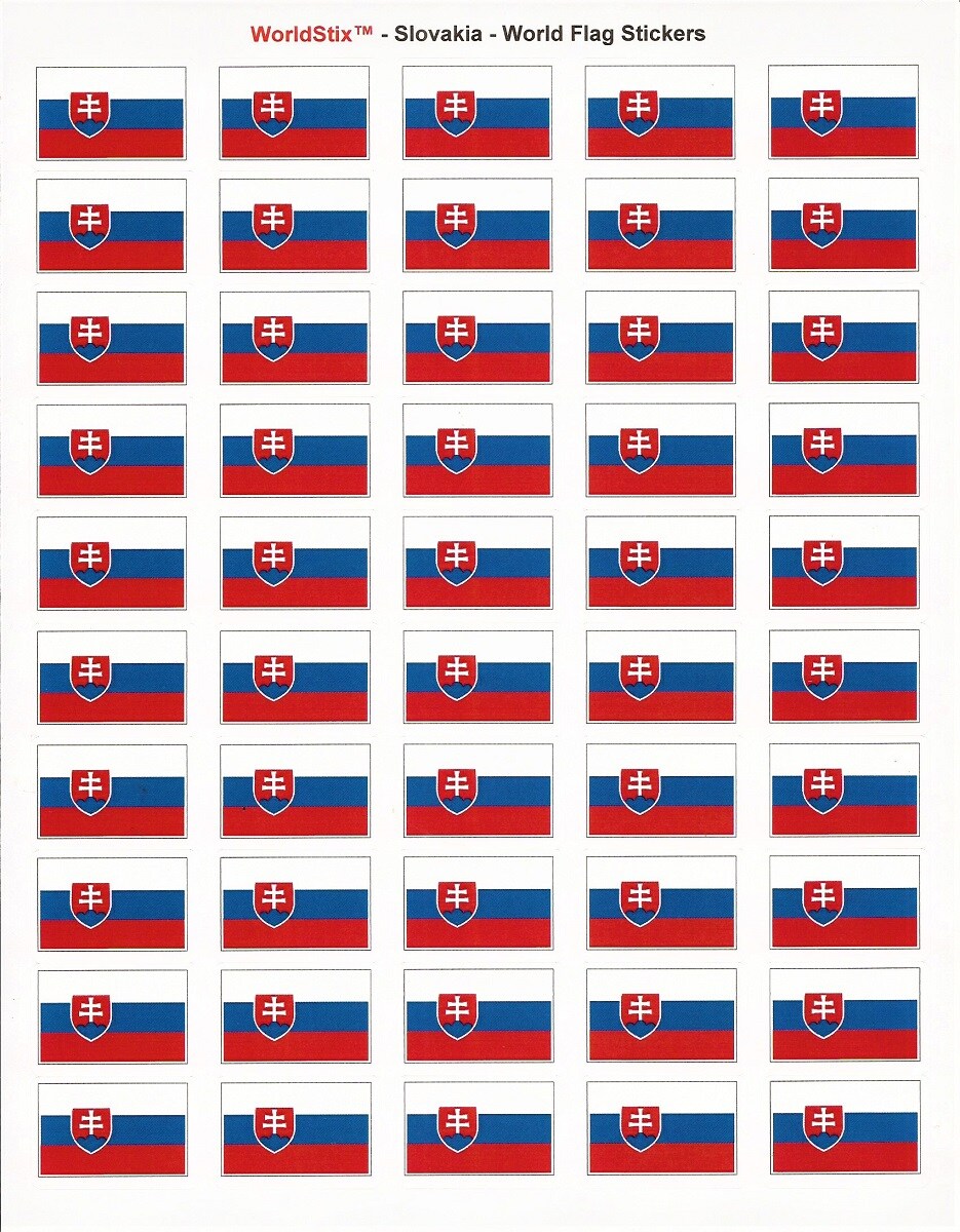 100 Slovakia Flag Stickers, Two Sheets of 50, 1.5" x 1" Made in America Self Adhesive Country Flag Scrapbook Stickers, Two Sheets of 50, 100 Sticker Decal Flags