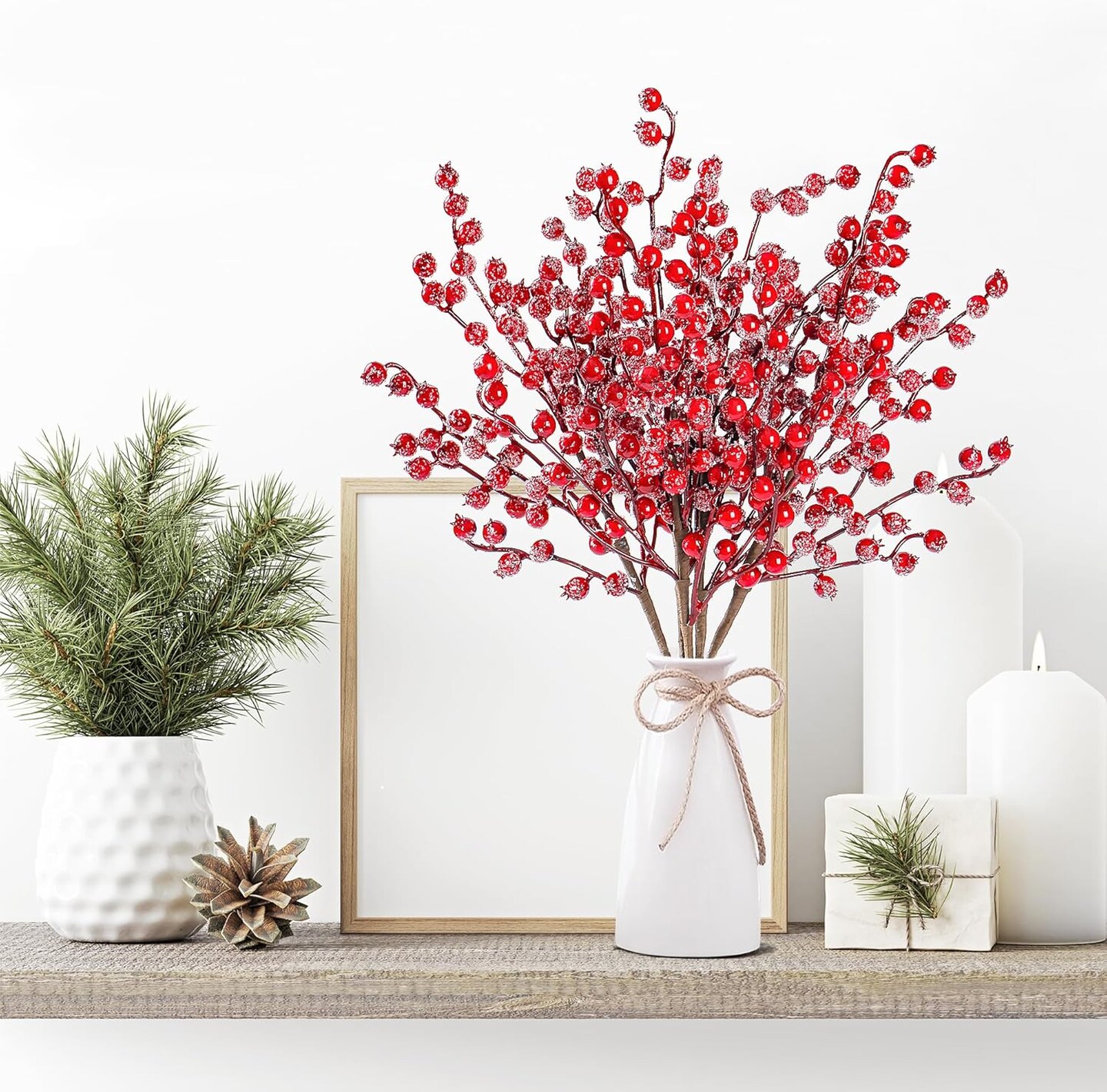 6 Pack Snow Frosted Artificial Red Berry Stems Snowy Christmas Red Berries Holly Berry Branches 17 Inches Fake Berry Picks for Floral Arrangements Christmas Tree Holiday Home DIY Crafts Decor