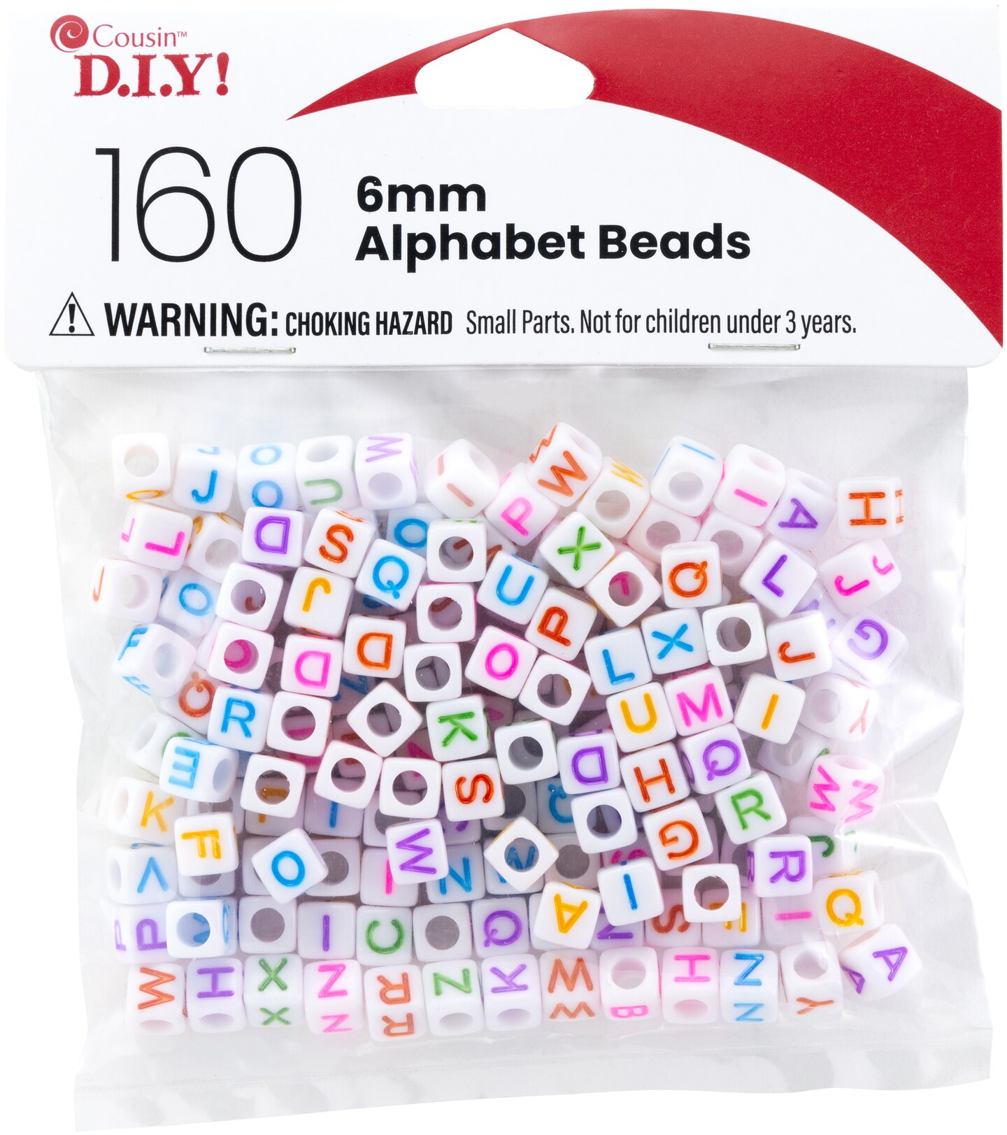CousinDIY Alphabet Beads 6mm 160/Pkg-White With Multicolor Letters