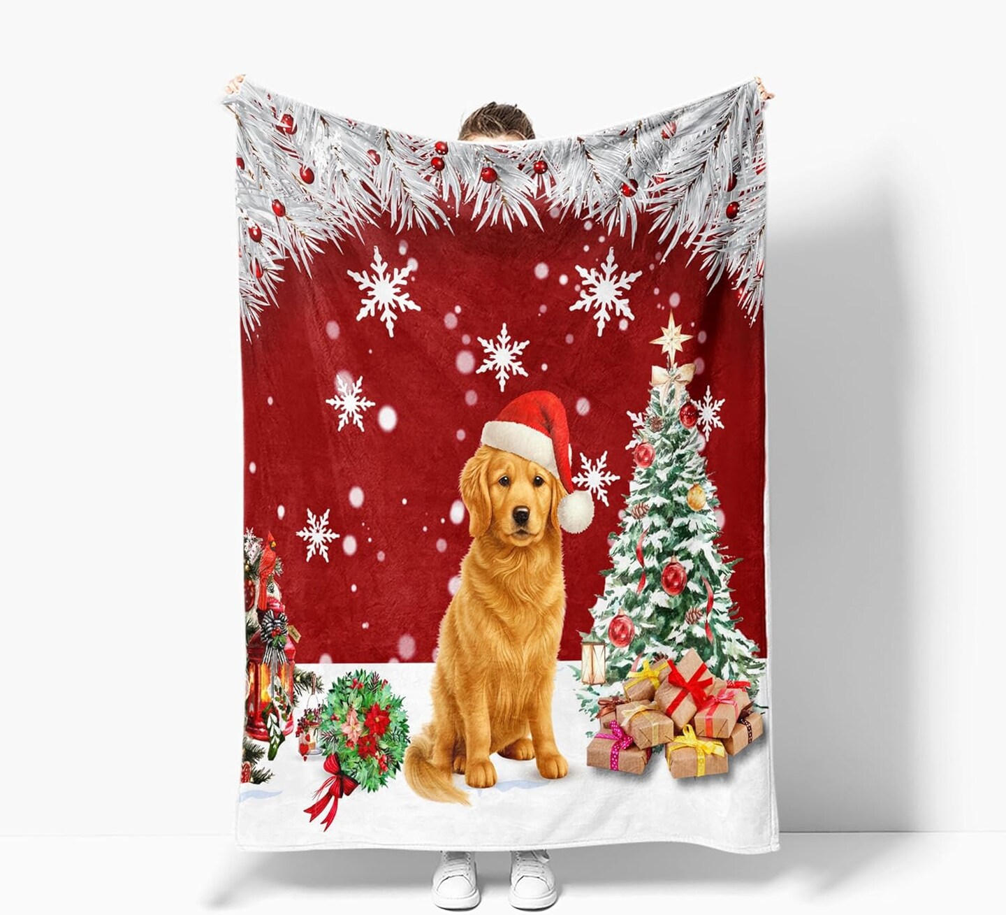 Christmas Throw Blanket Soft and Warm Throw Blankets for Couch Sofa Bed Winter Holiday Snowflakes Cute Dog Decorative Cozy Blanket Blanket 50"x60"