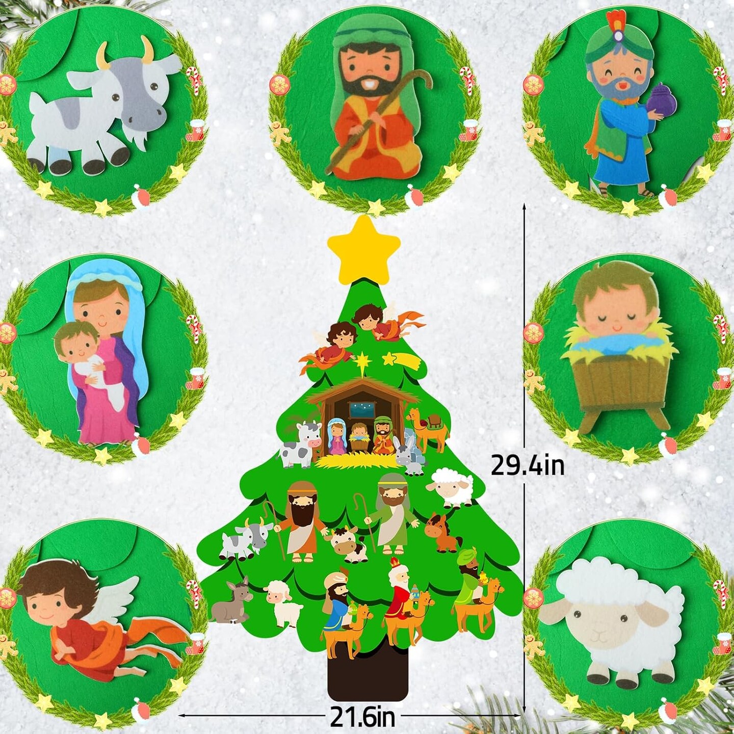 Christmas Tree for Kids Toddlers, DIY Felt Nativity Christmas Tree with 27 Pcs Detachable Ornaments Kids Wall Hanging New Year Xmas Gifts Christmas Party Home Decorations