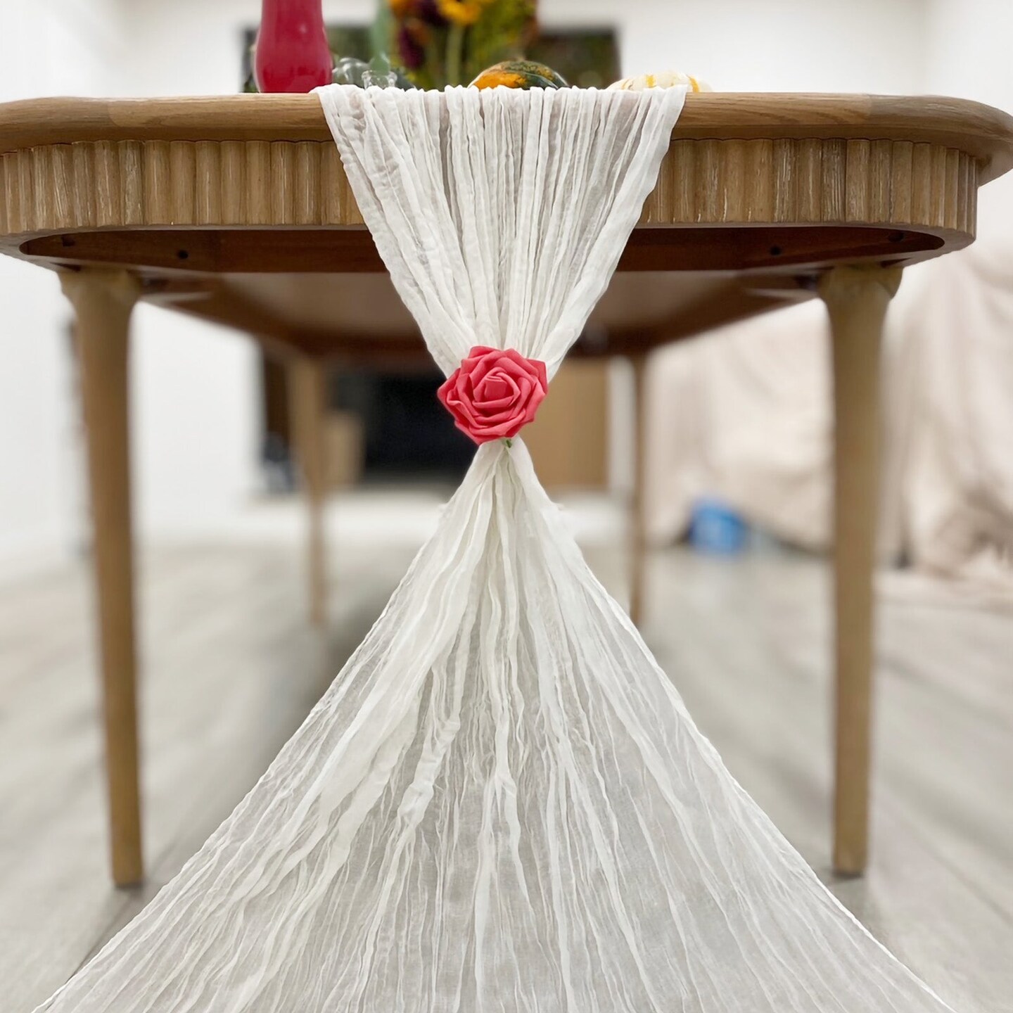 Wrapables 10Ft Bohemian Cheesecloth Gauze Table Runner for Rustic Weddings, Parties, Home Decor, White