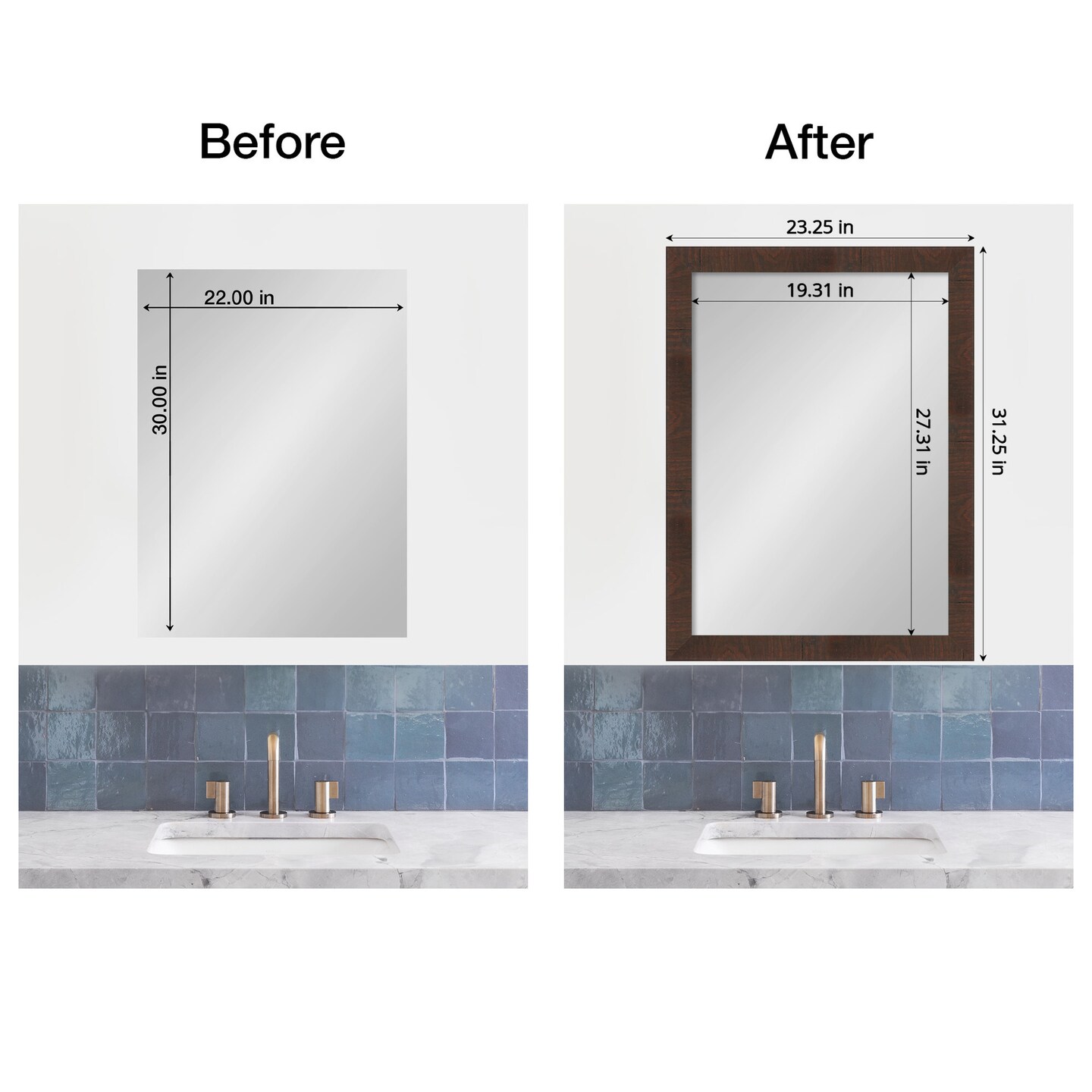 Amanti Art Mirror Makeover Bathroom Mirror Frame Border Kit - Fully Assembled Peel and Stick Frame - Mirror NOT Included - Wildwood Brown Narrow Trim