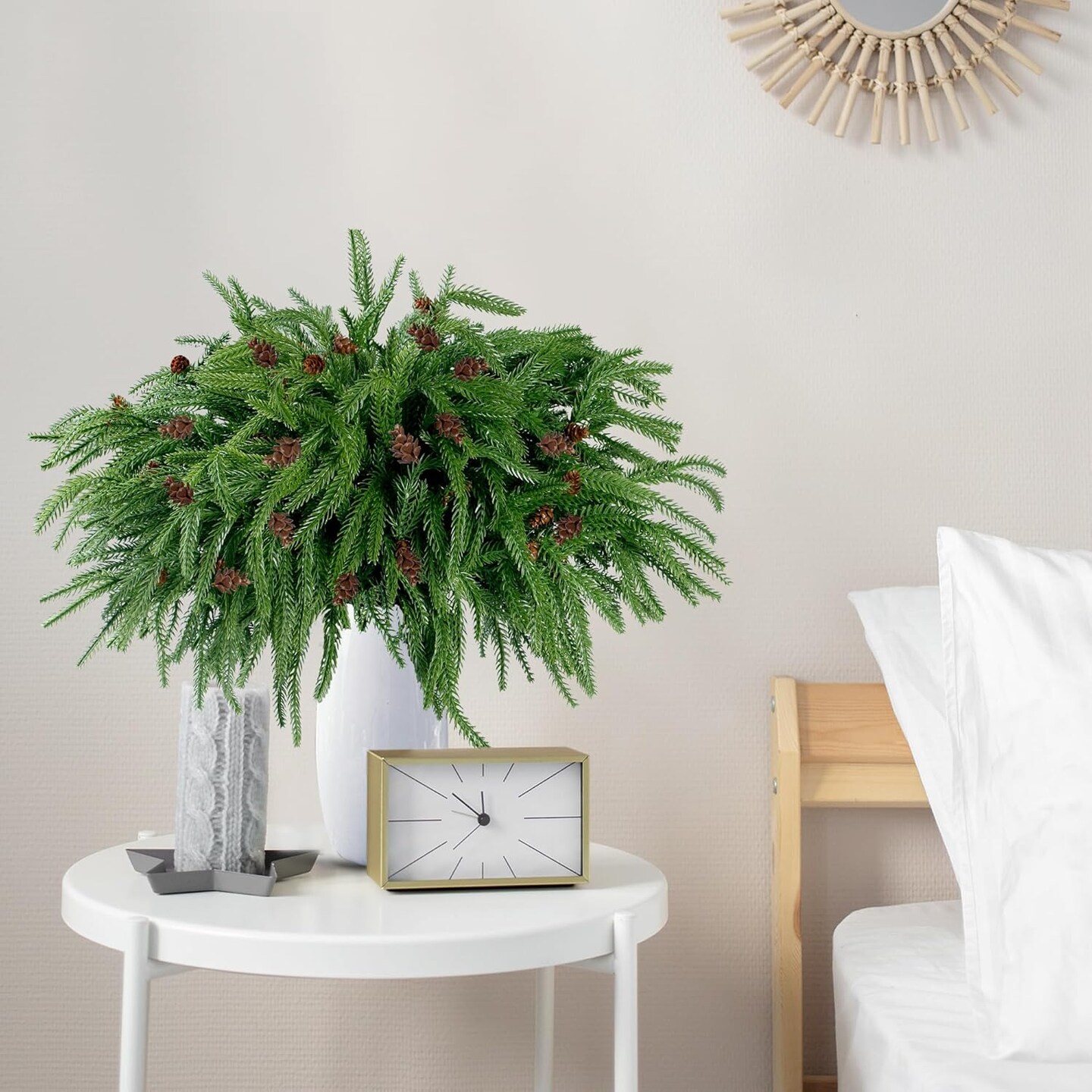 10 Pcs Christmas Norfolk Pine Branches with Pine Cones Artificial Christmas Branches Faux Christmas Greenery Norfolk Pine Stems Cedar Stems for Xmas Home DIY Crafts Garland Indoor Decor
