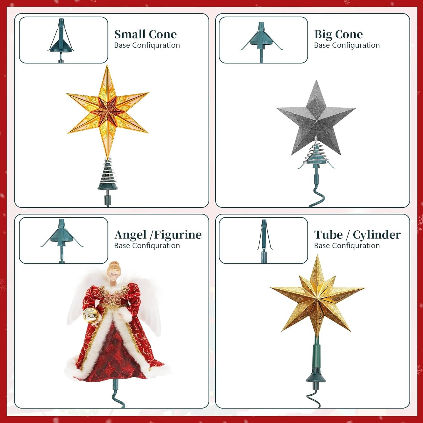 Christmas Tree Topper Holder - Twist-on Holiday Universal Tree Topper Stabilizer Heavy Duty Plastic Tree Topper Xmas Tree Stabilizer for Stabilizing Tree top Ornaments Fits Most Basic Types