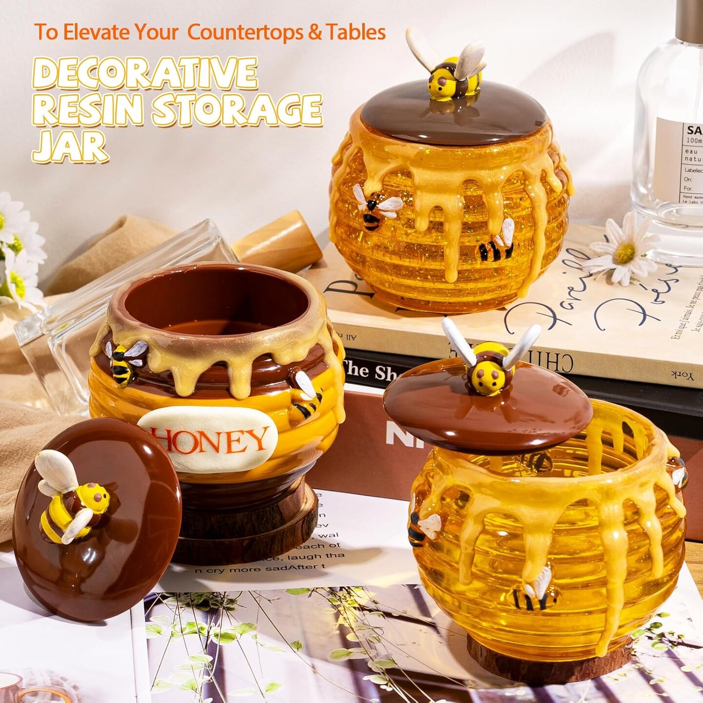 LET&#x2019;S Resin Honey Jar Resin Molds Silicone, Large Resin Jar Molds with Lid and Bee, Honeycomb Shape Jar Molds for Epoxy Resin Casting Craft, Container Pot,Candle Holder,Party Favors,Christmas Gifts