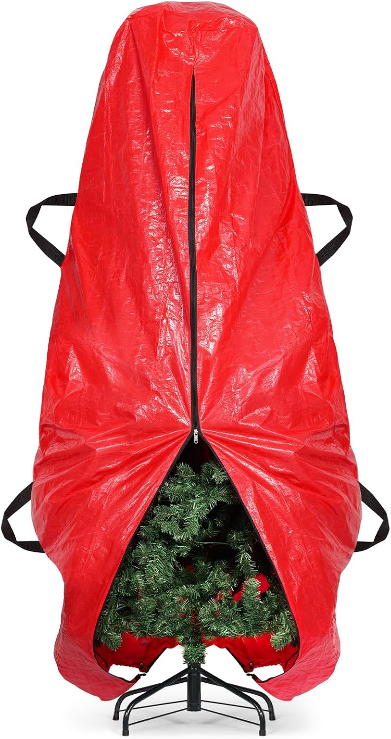 Upright Christmas Tree Storage Bag, 7.5 ft Tear Resistant PE Material Christmas Tree Bag with 4 Reinforced Handles for Xmas Holiday (Red)