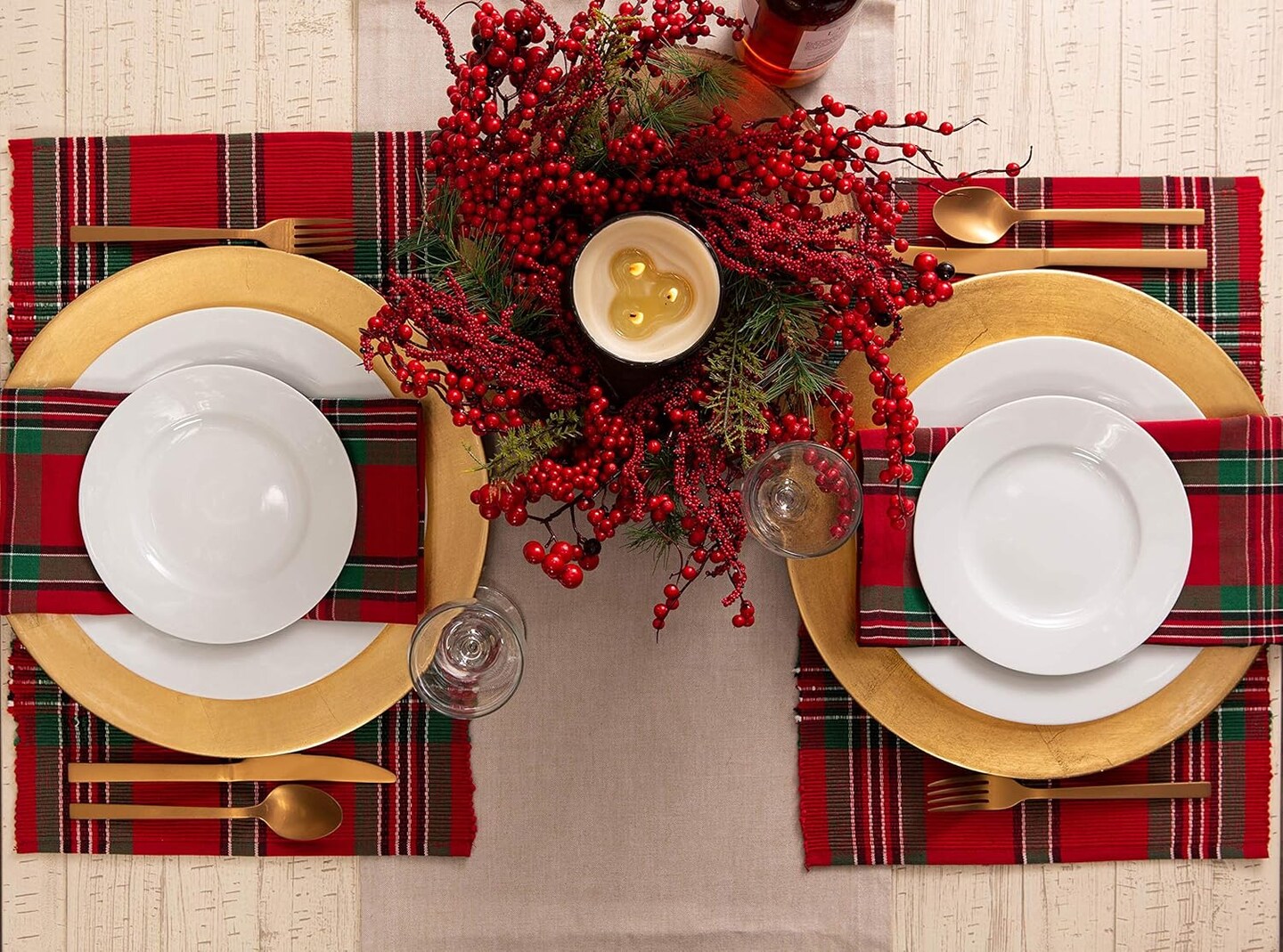 Farmhouse Christmas Plaid Dining Table &#x26; Kitchen D&#xE9;cor, Holiday Napkin Set, 18X18, Red &#x26; Green, 6 Count