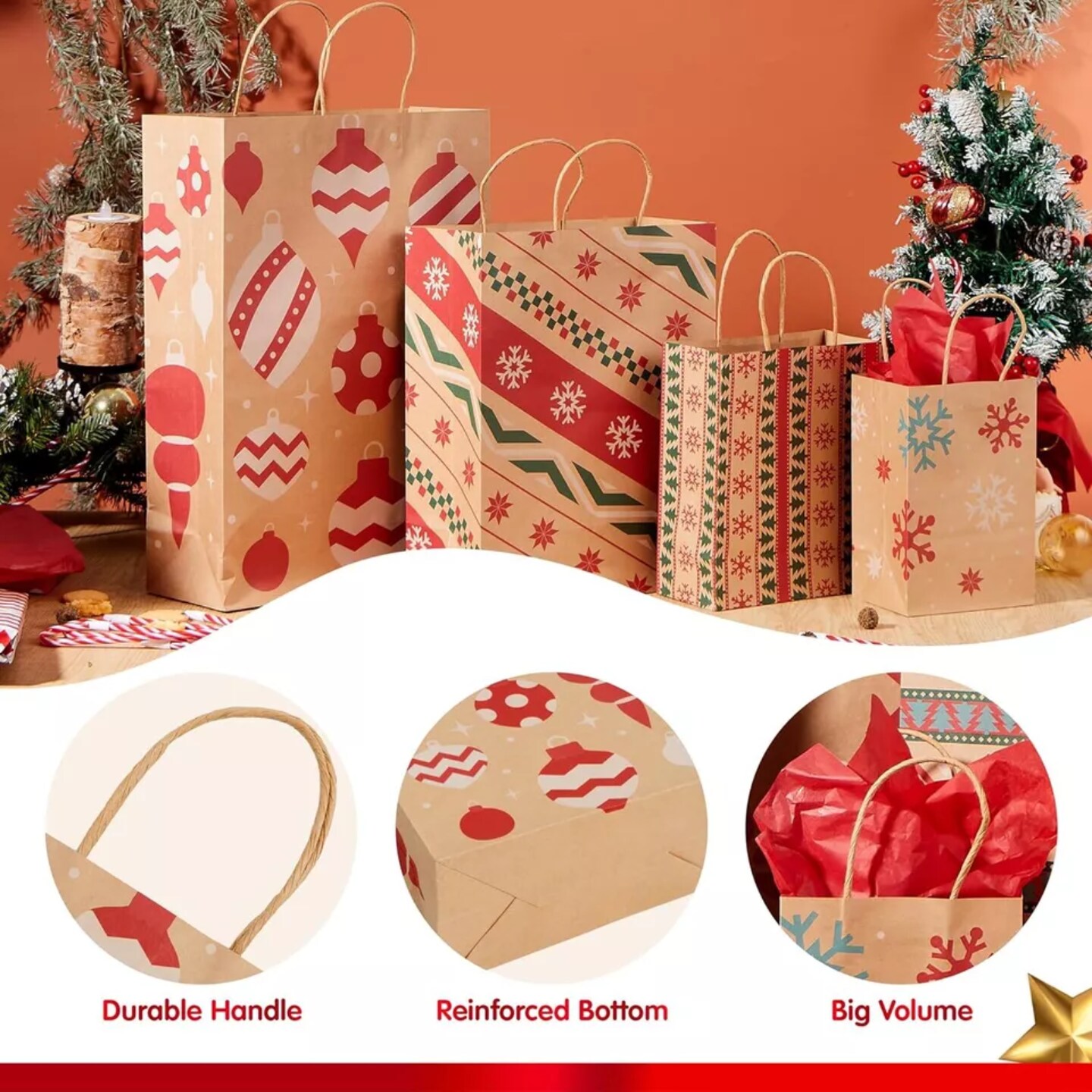 Kitcheniva 24 Pcs Christmas Kraft Gift Bags