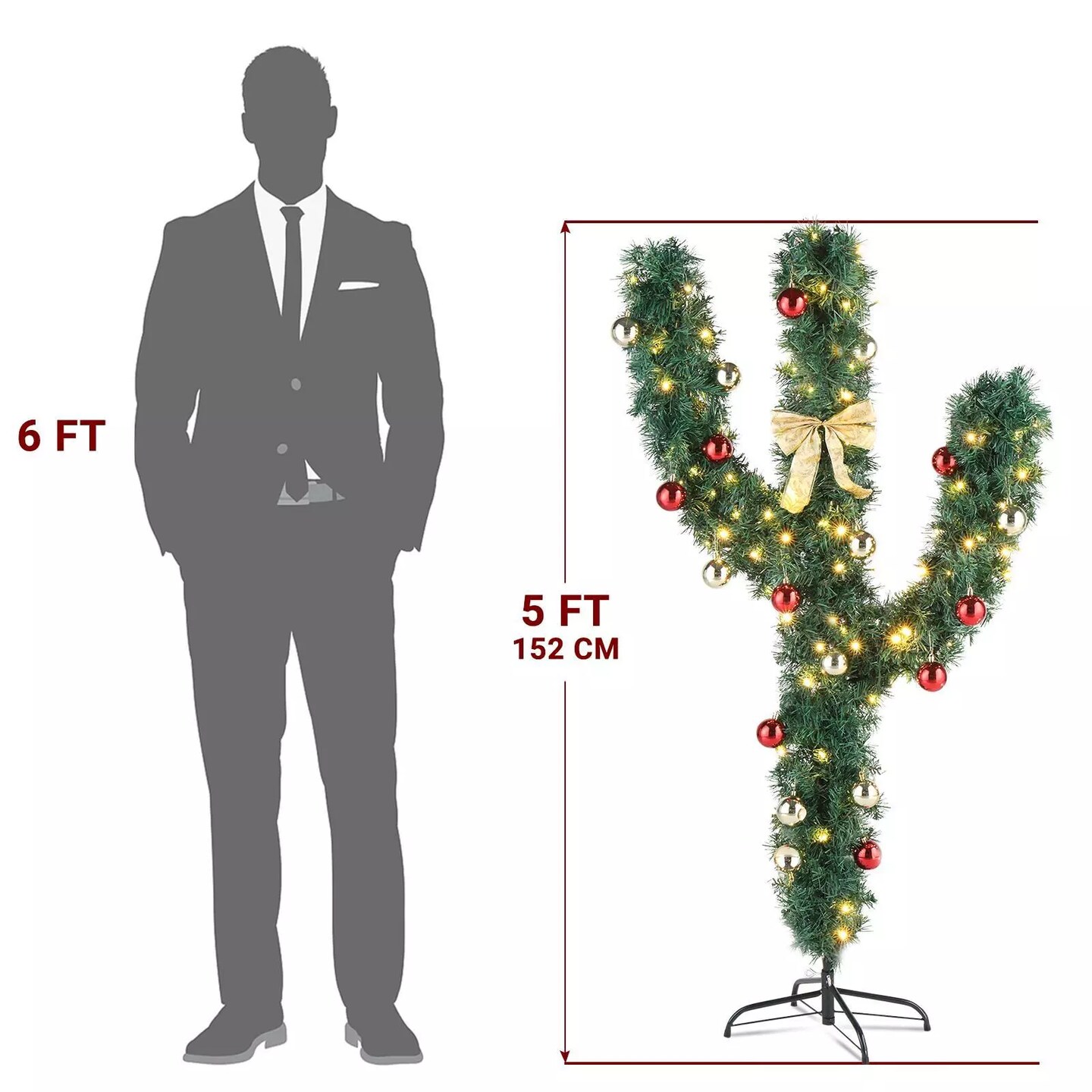 Kitcheniva 5 Ft Pre-Lit Cactus Artificial Christmas Tree Decor With LED Light