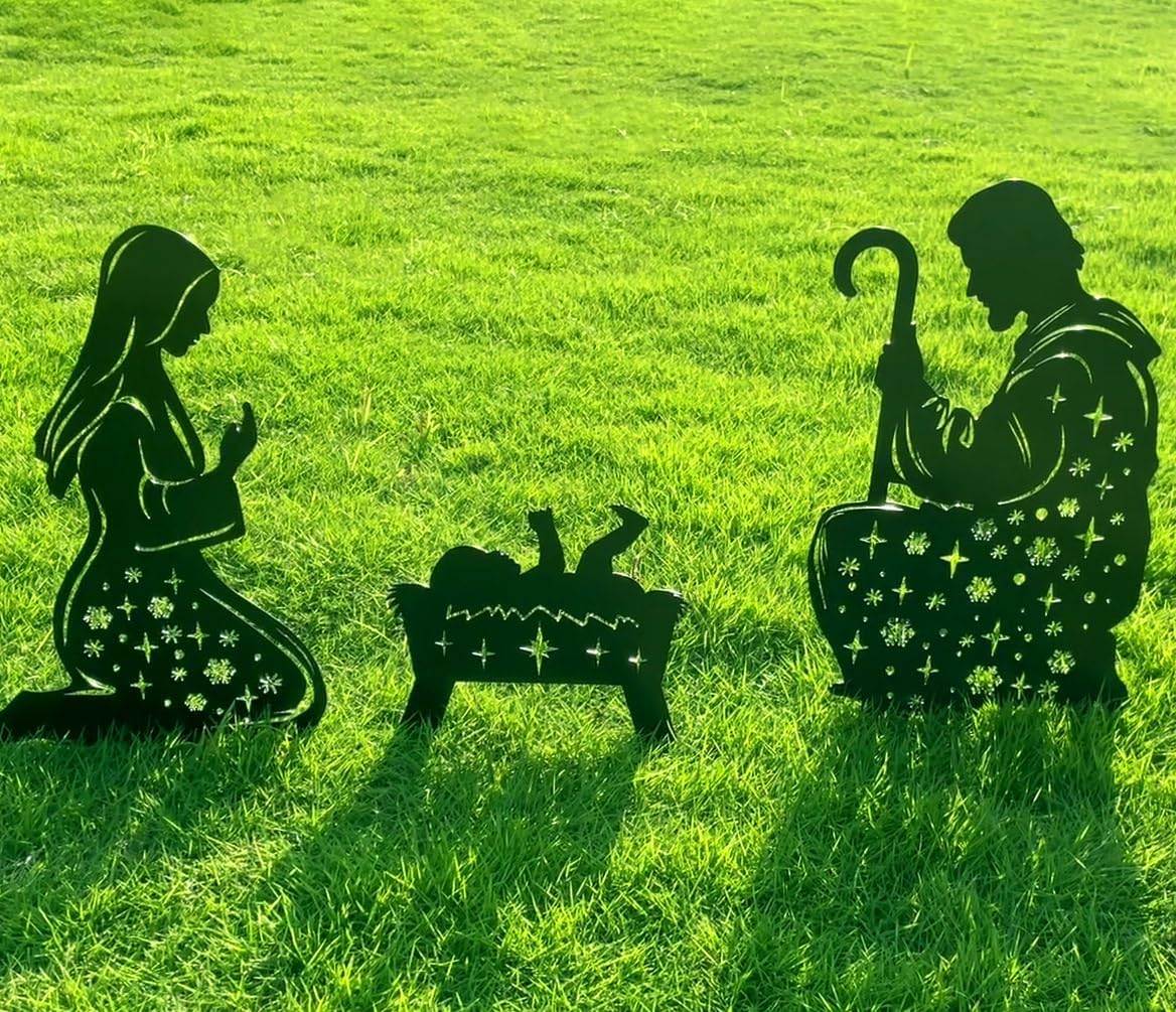 Metal Nativity Scene Outdoor Christmas Decorations, 17” Nativity Silhouette Outdoor Nativity Scene Set, Weather Resistant Outside Nativity Scene Outdoor Yard Stakes for Yard Lawn Garden Pathway