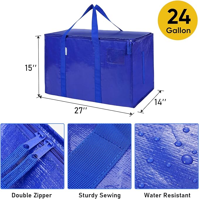 6 Pack Extra Large Moving Bags with Zippers &#x26; Carrying Handles, Heavy-Duty Storage Tote Moving Boxes for Space Saving