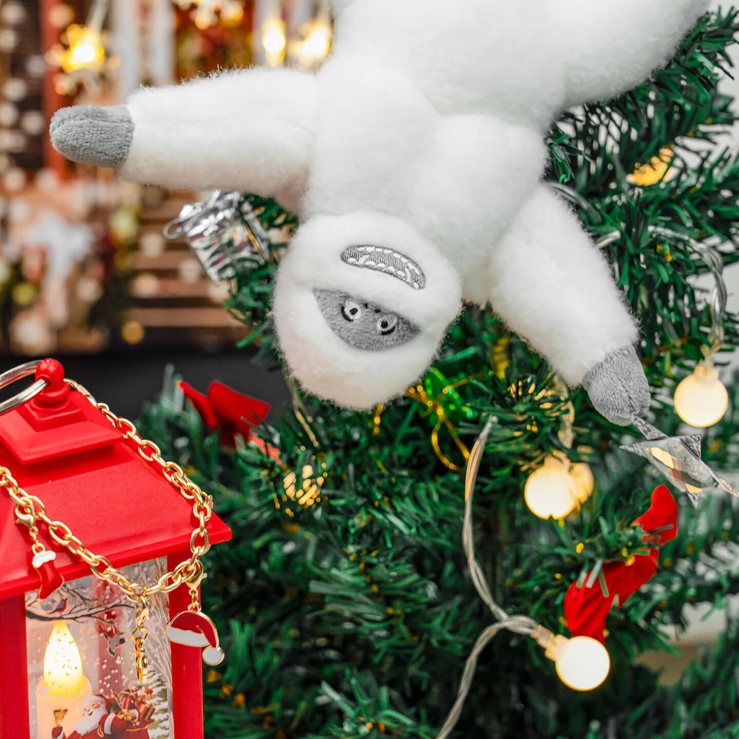 Abominable Snow Monster Tree Toppers Xmas Party Ornament, Pose-able Handmade Abominable Chimpanzees Hugger with Star (Snowman)