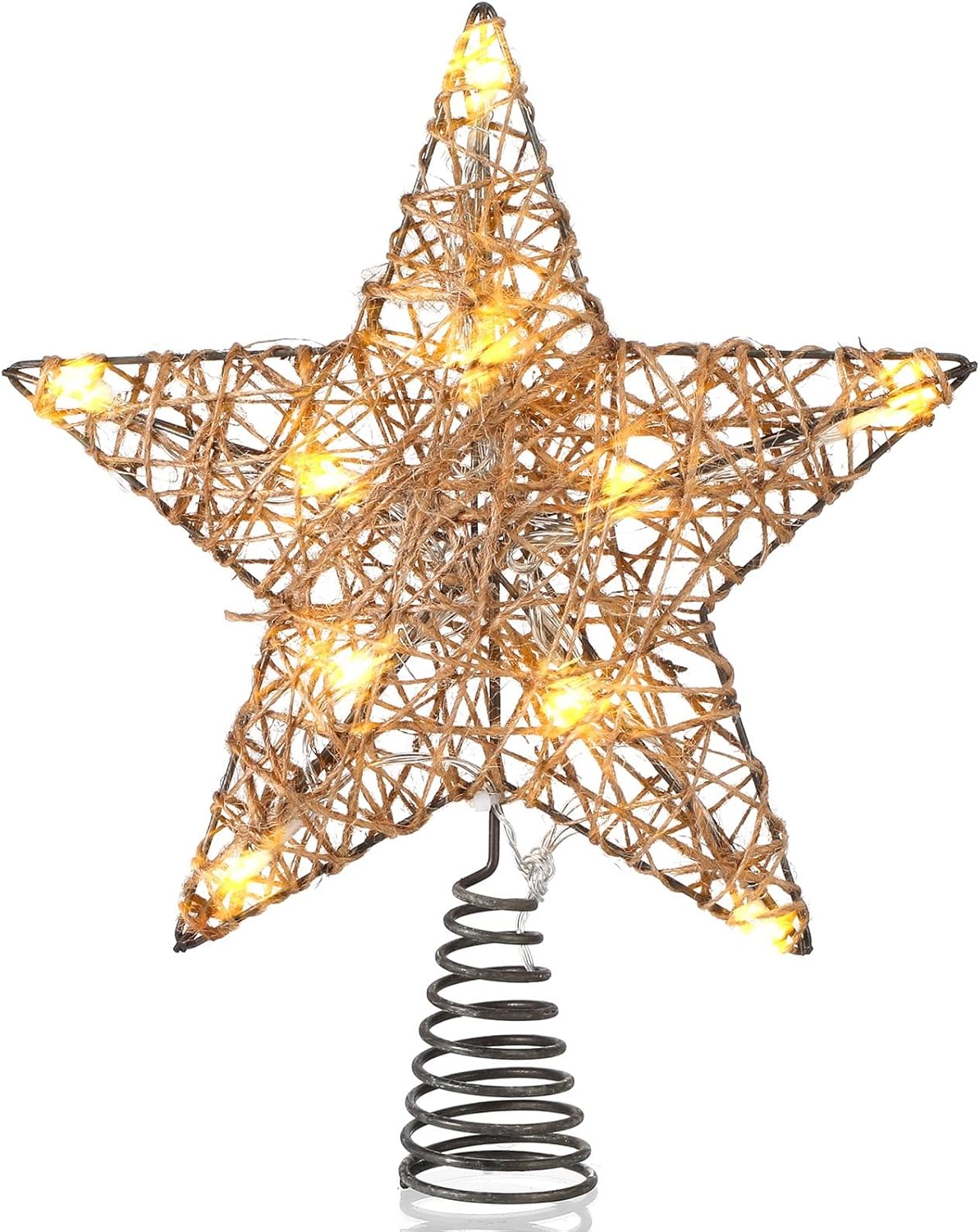 Farmhouse Christmas Tree Star Topper Decorations Light up Christmas Tree Topper with 10 LED Lights for Rustic Xmas Party Ornament Home Decor