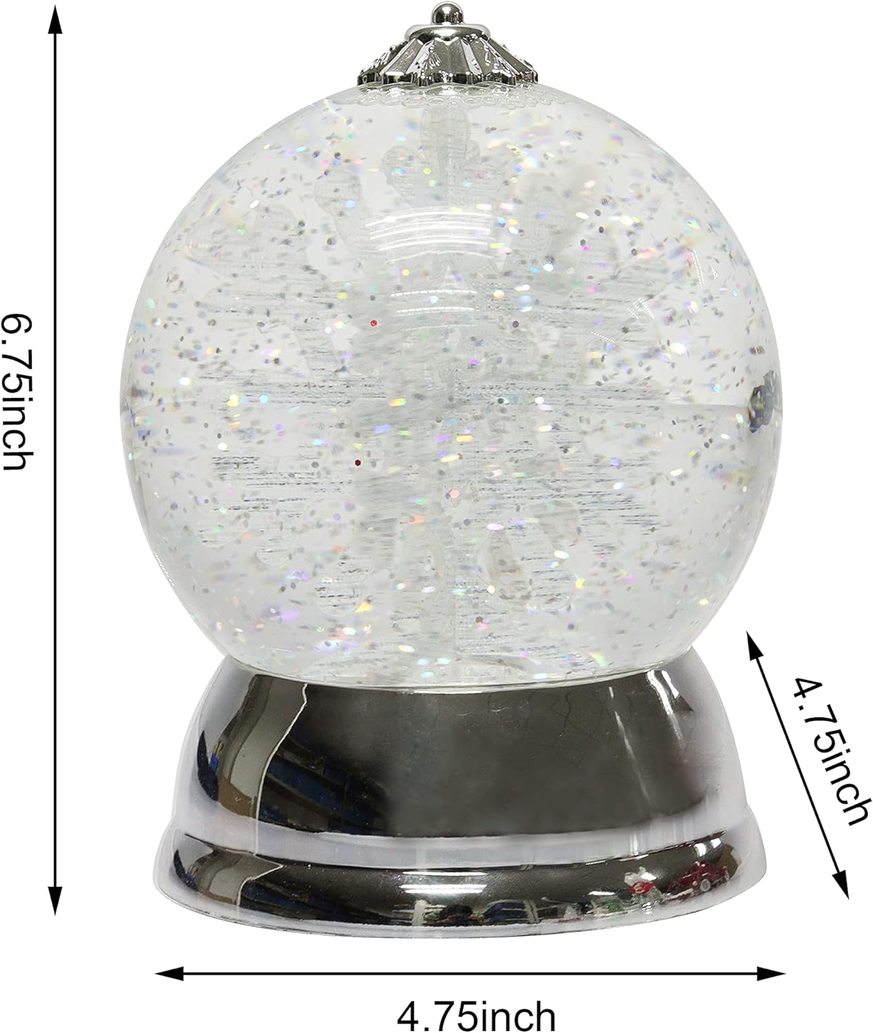 Christmas Decor Lighted Snow Globe with Spinning Snowflake, Battery Operated (not Included) - 6.5&#x22; H x 4.5&#x22; W x 4.5&#x22; D