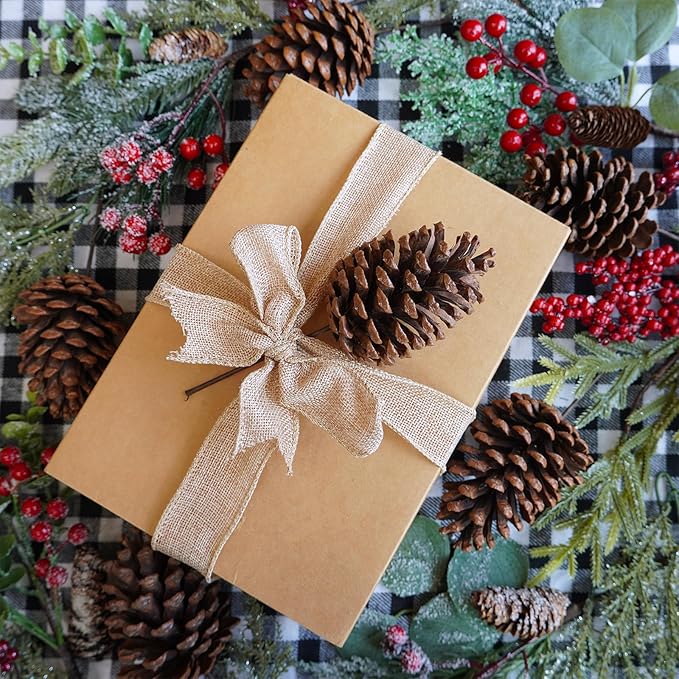 Christmas Pinecone Sprays Medium Pinecones Picks with Wired Stems 8.3" Tall for Xmas Tree Holiday Seasonal Wreath Floral Arrangements Winter Rustic Wedding Décor