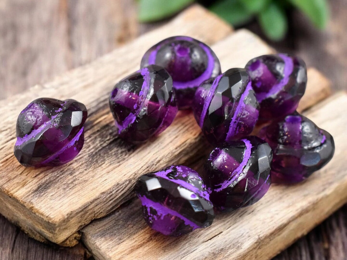 Purple Washed Etched Grape Saturn Beads - Choose Your Size