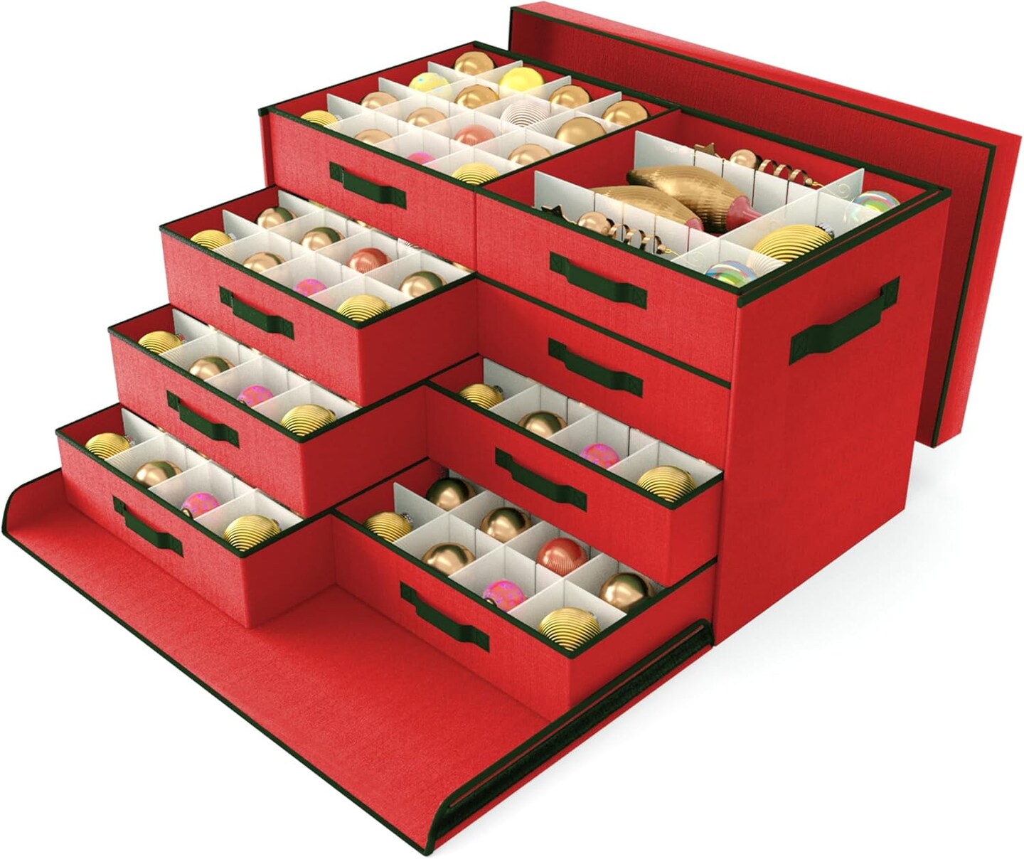 Christmas Ornament Storage Box, Ornament Organizer Storage box with Lids and Adjustable Dividers , Store Up to 128-3&#x22; Ornaments, Extra Large Holiday Decor Storage Container with 8 Stackable Trays, Red