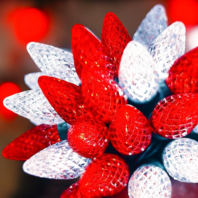 Christmas Red White 50 LED Strawberry String Light - Fairy Xmas Decor Lighting for Outdoor, Indoor, Patio, Party, Home, Wreath, Garland, Christmas Tree Decoration. (C9-Red White)