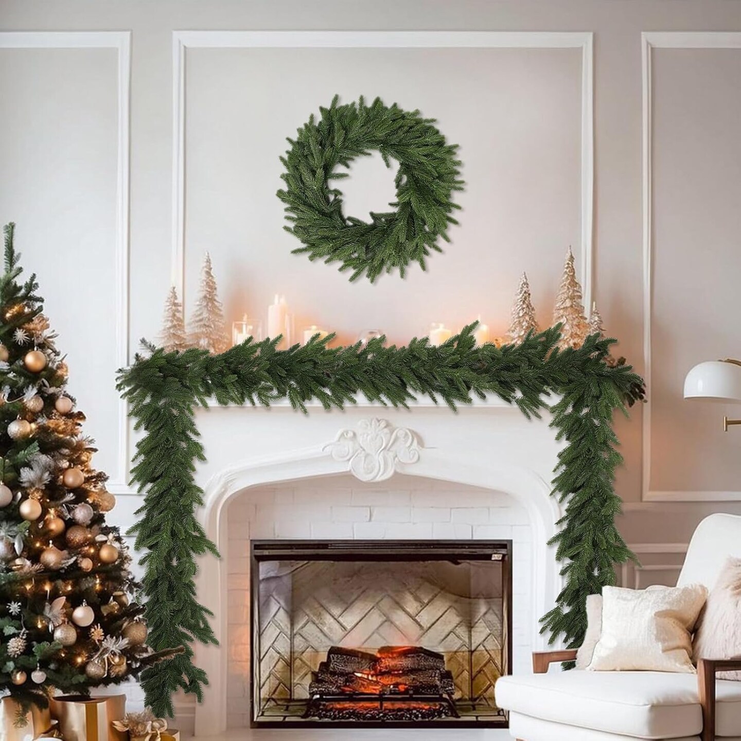 22 Inch Real Touch Christmas Wreath, Natural Droopy,Soft Bendable Faux Cedar Wreath, Christmas Wreaths for Front Door, Winter Wreaths for Front Door, Indoor Christmas Decorations for Home Decor