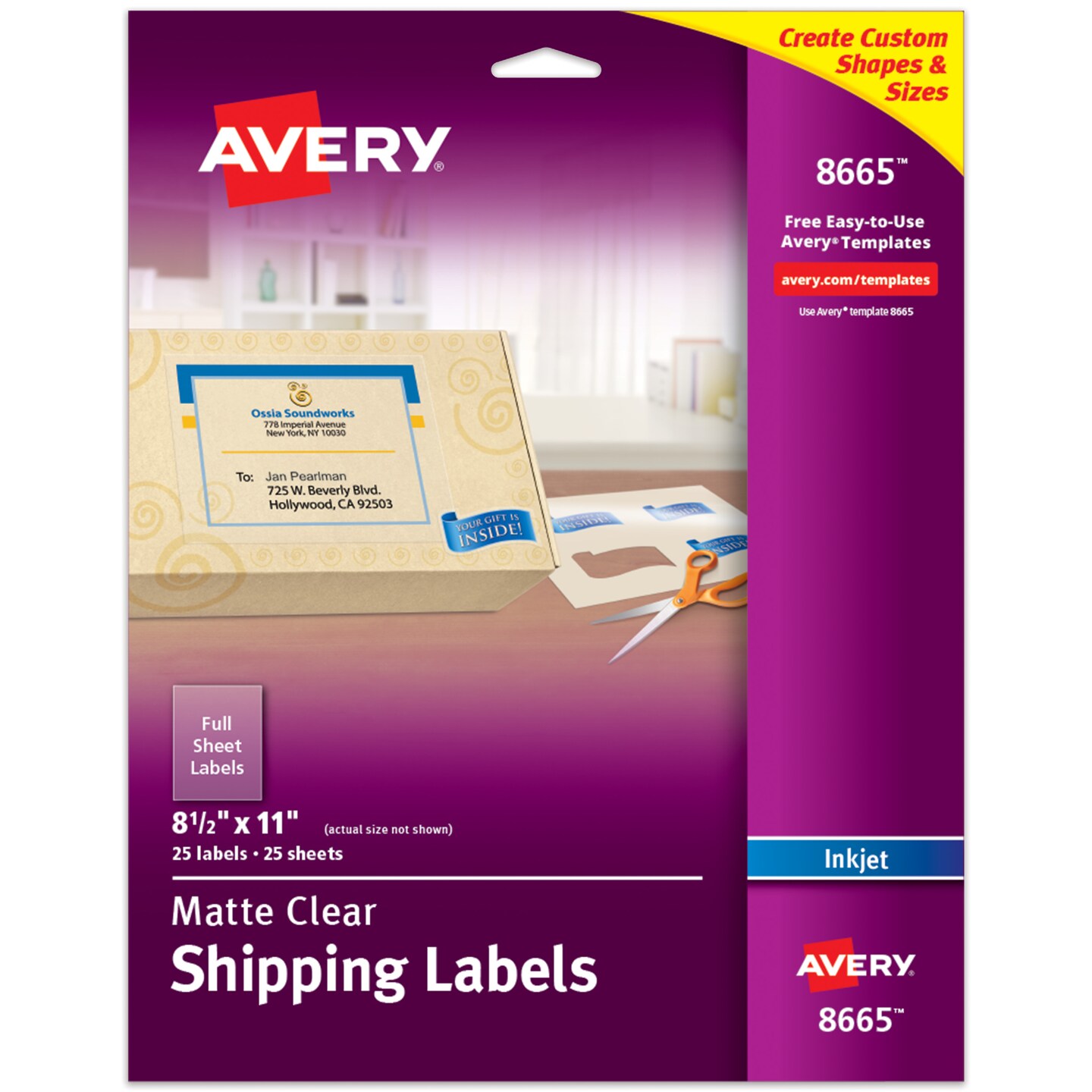 Avery Full Sheet Printable Shipping Labels, 8.5" x 11", Matte Clear, Inkjet, Create Custom Labels Using Scissors or Electronic Cutting Machines, 25 Blank Mailing Labels (8665)