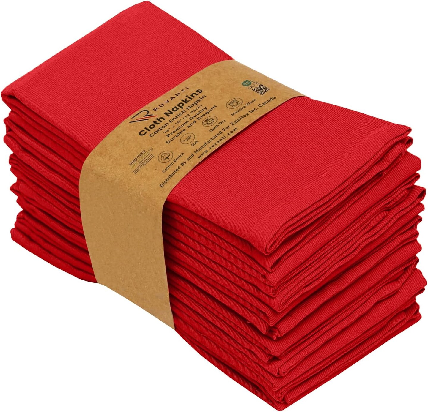 Inches Napkins Cloth Washable, Soft, Durable, Absorbent, Cotton Blend. Table Dinner Napkins Cloth for Hotel, Weddings, Dinner, Christmas Parties - Red